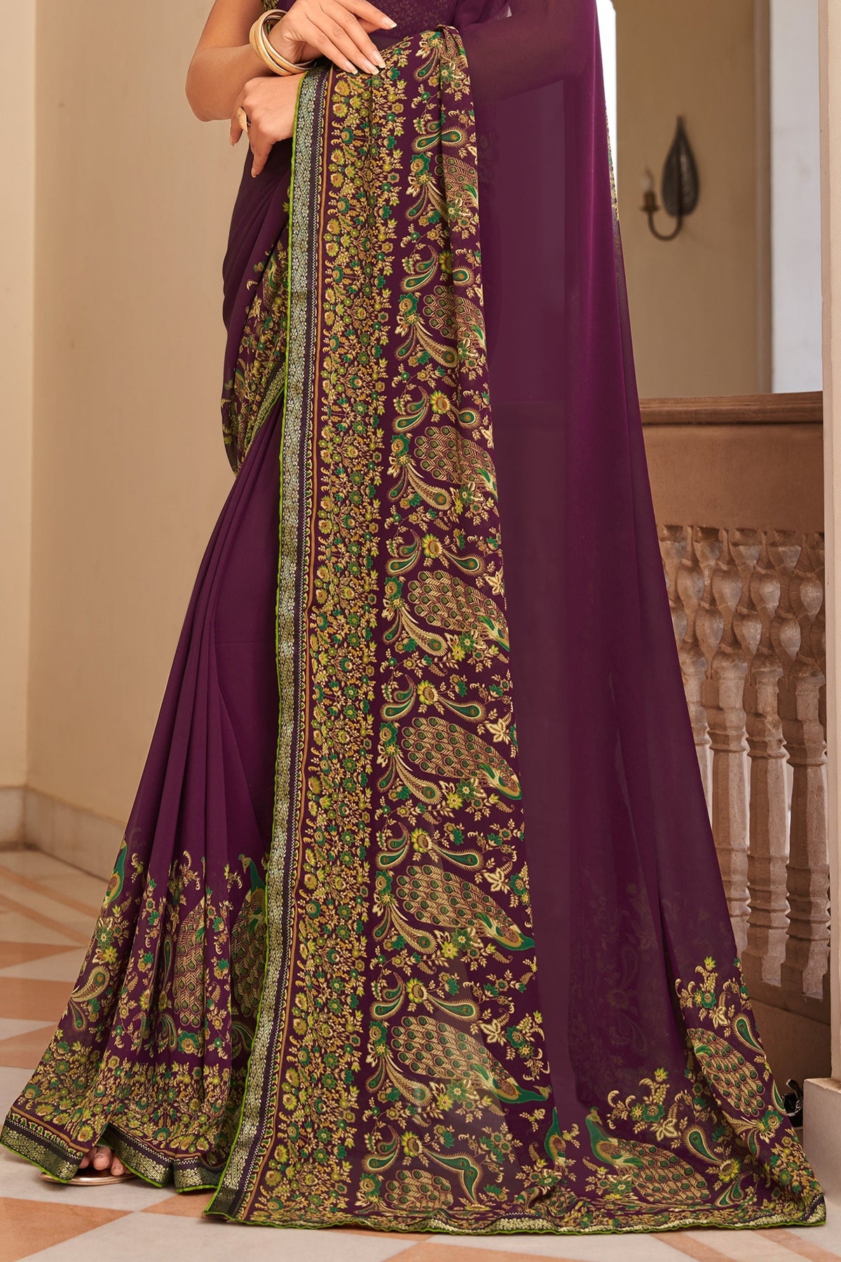 Wine Printed Georgette Saree-SAR10139_4_SareeButa.com