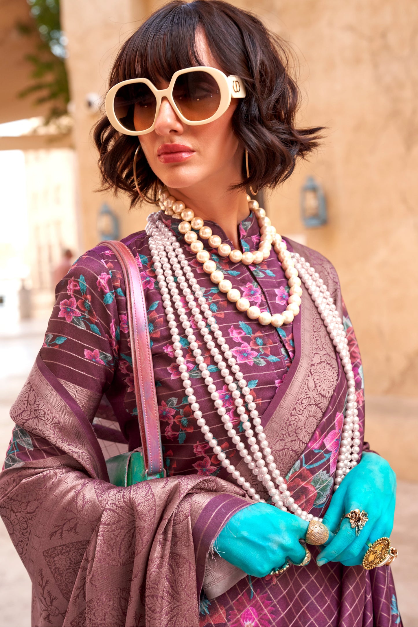 Wine Printed Georgette Saree with Jacquard Border-ZB133530_2_SareeButa.com