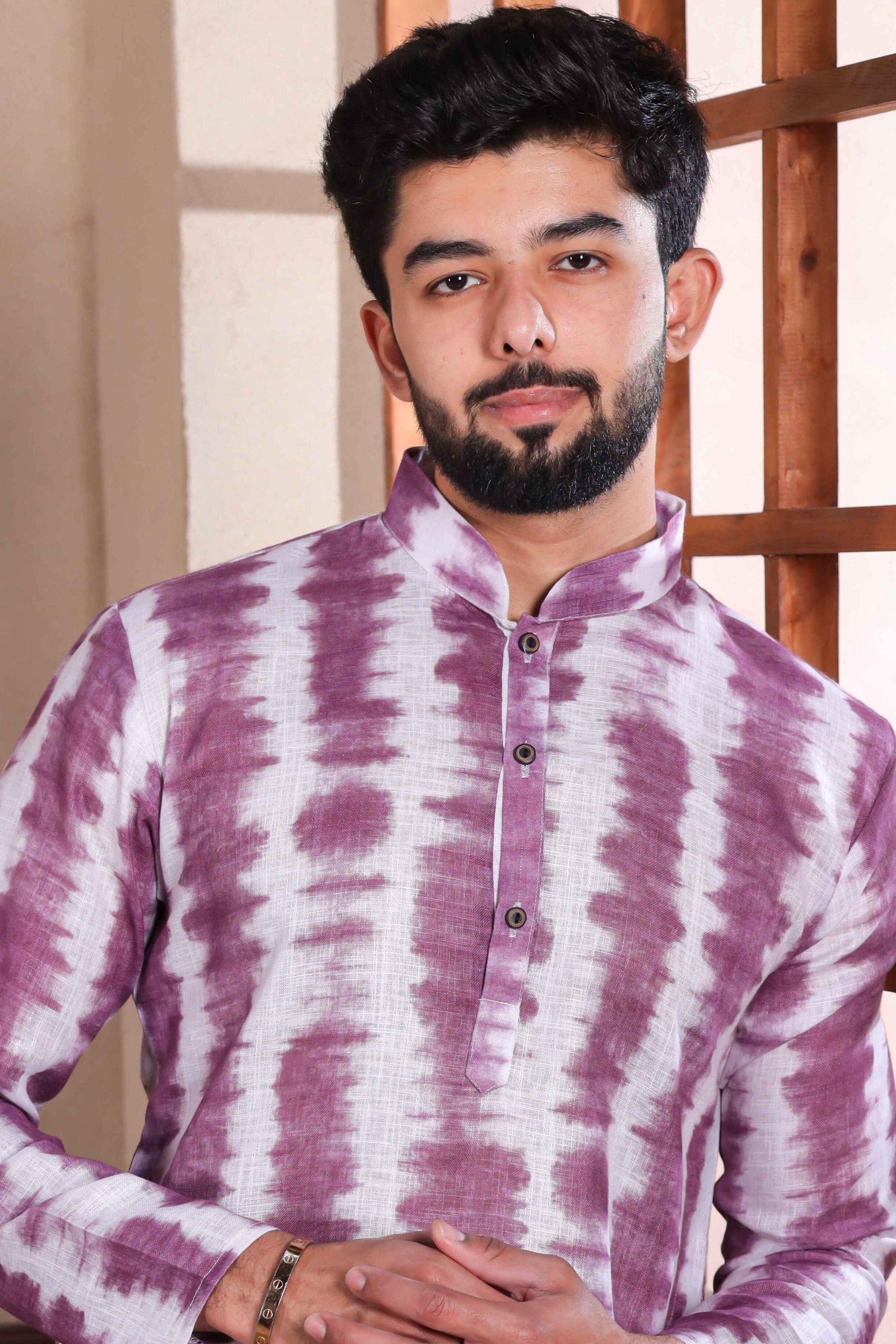 Wine Printed Linen Kurta Pajama-MW76_2_SareeButa.com