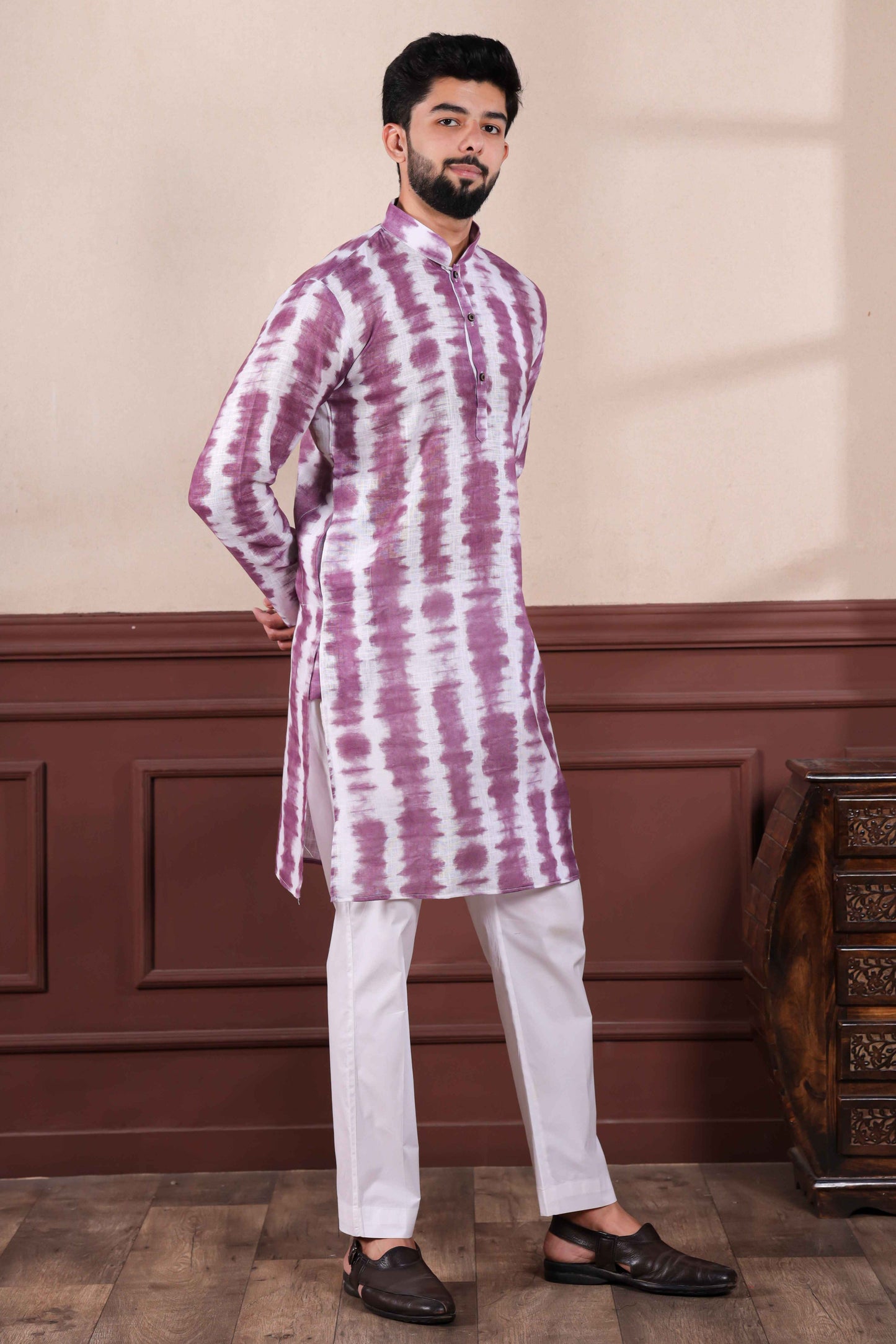 Wine Printed Linen Kurta Pajama-MW76_4_SareeButa.com