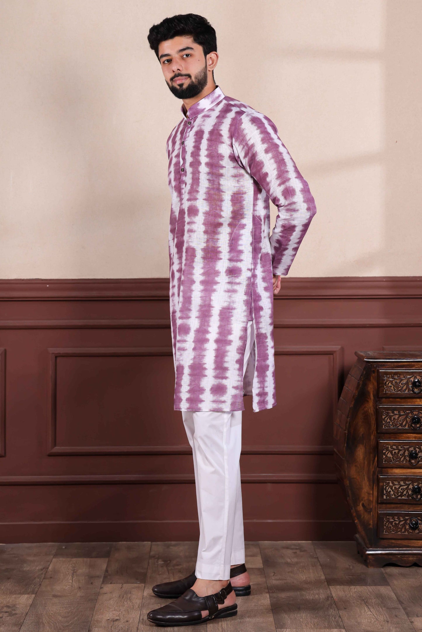 Wine Printed Linen Kurta Pajama-MW76_5_SareeButa.com