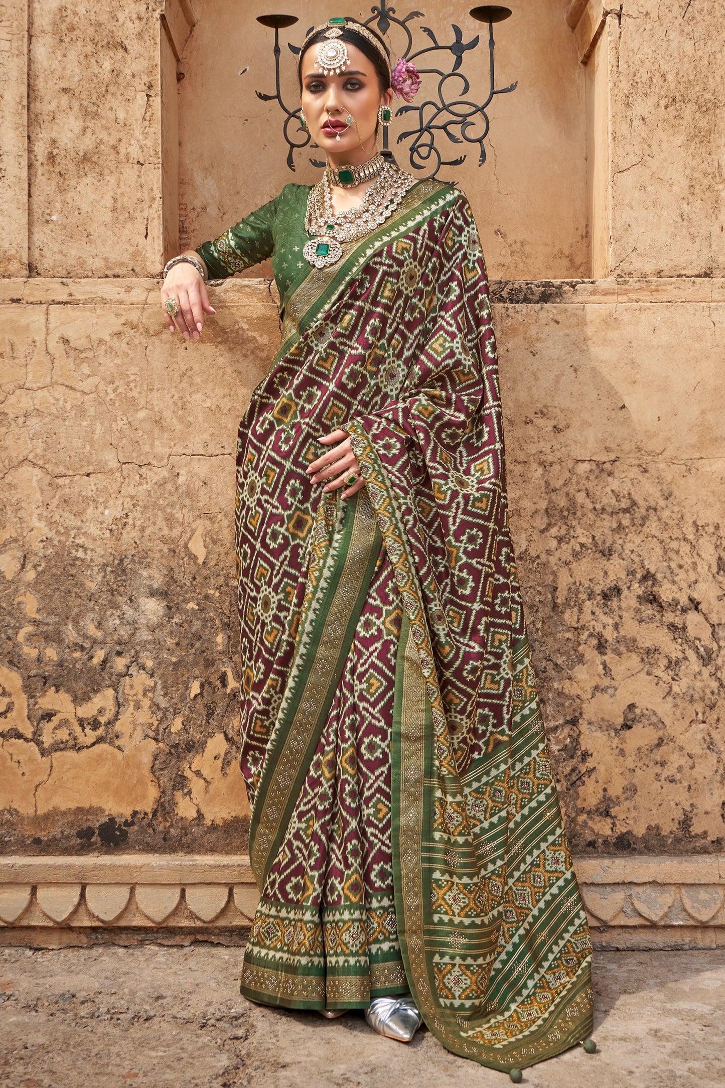 Wine Printed Silk Patola Saree-SAR11249_1_SareeButa.com