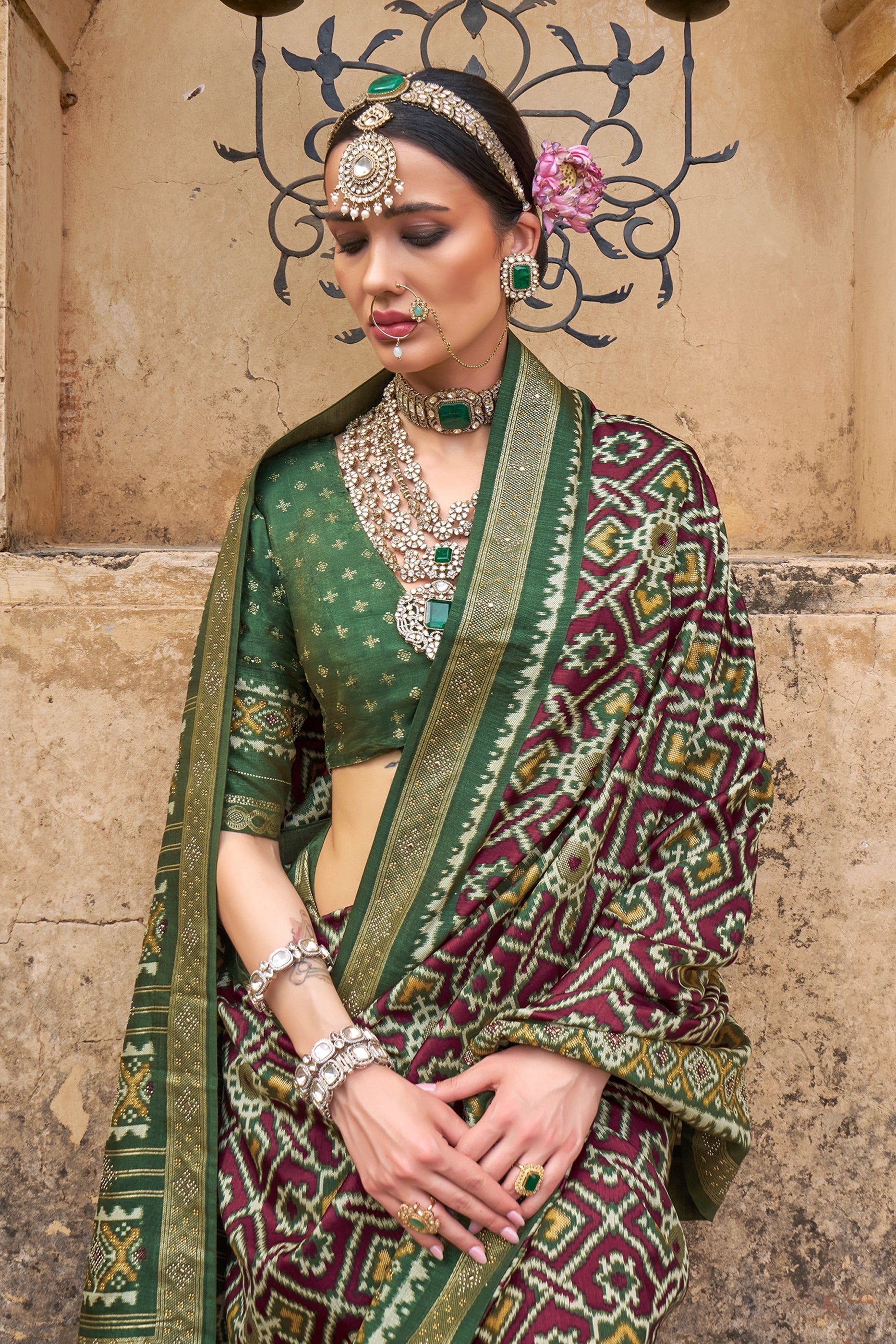 Wine Printed Silk Patola Saree-SAR11249_2_SareeButa.com