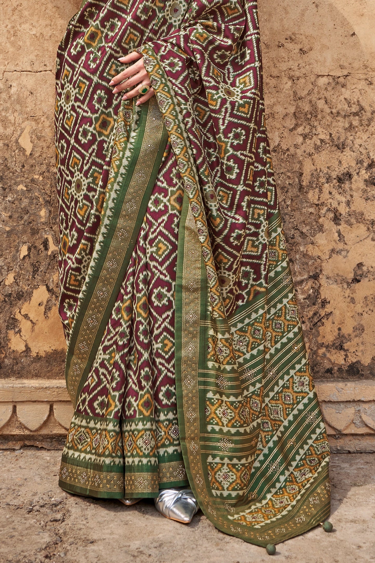 Wine Printed Silk Patola Saree-SAR11249_4_SareeButa.com