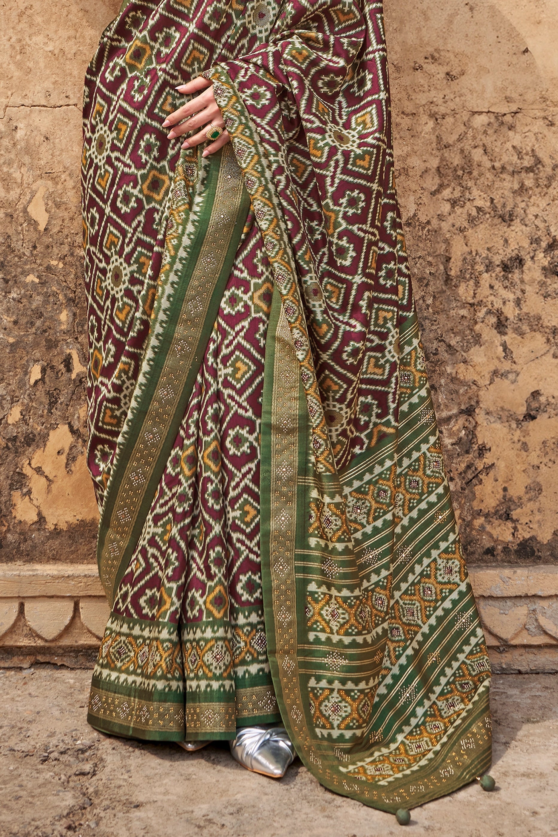 Wine Printed Silk Patola Saree-SAR11249_4_SareeButa.com