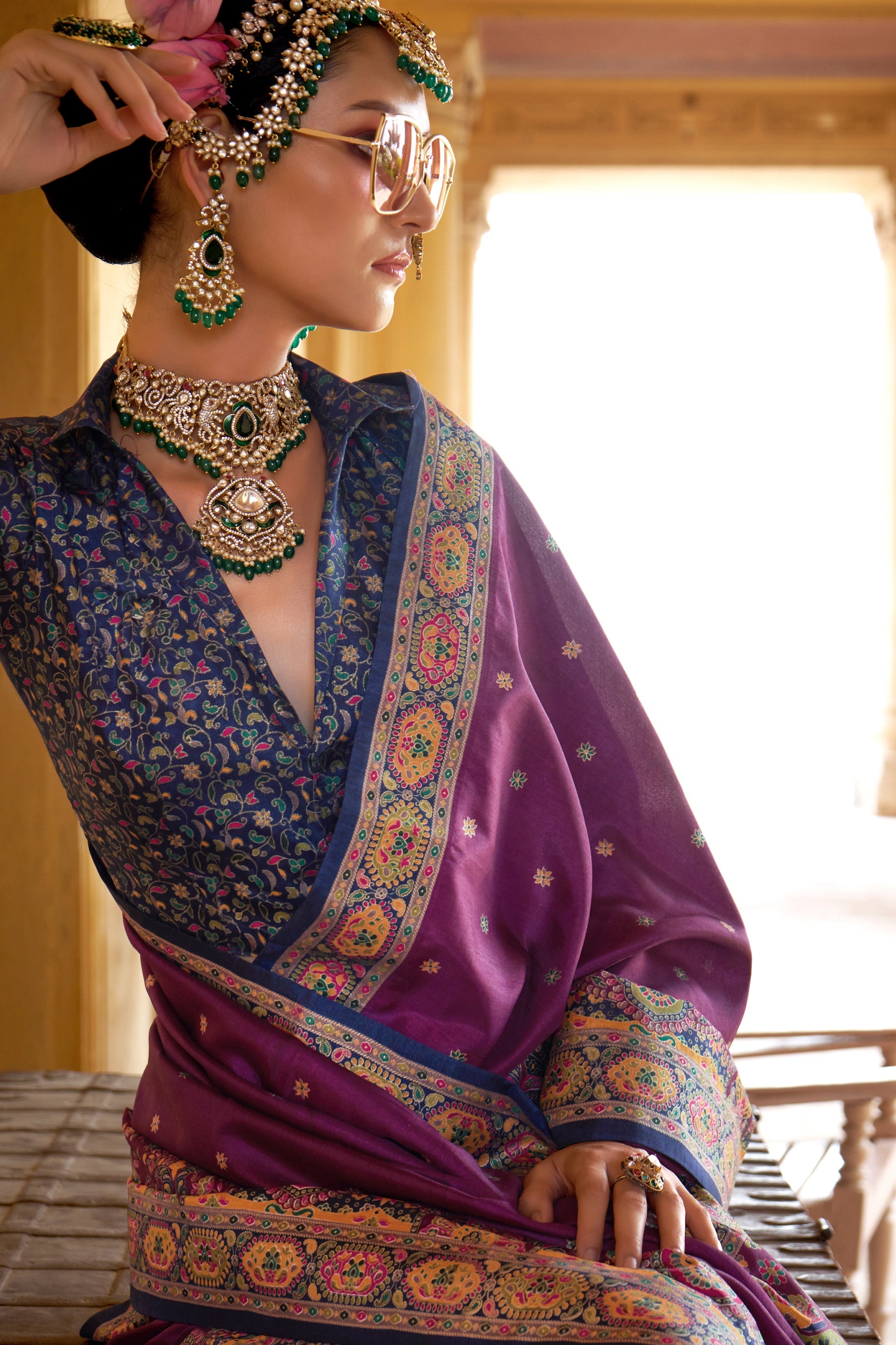 Wine Printed Viscose Silk Saree-SAR10128_2_SareeButa.com