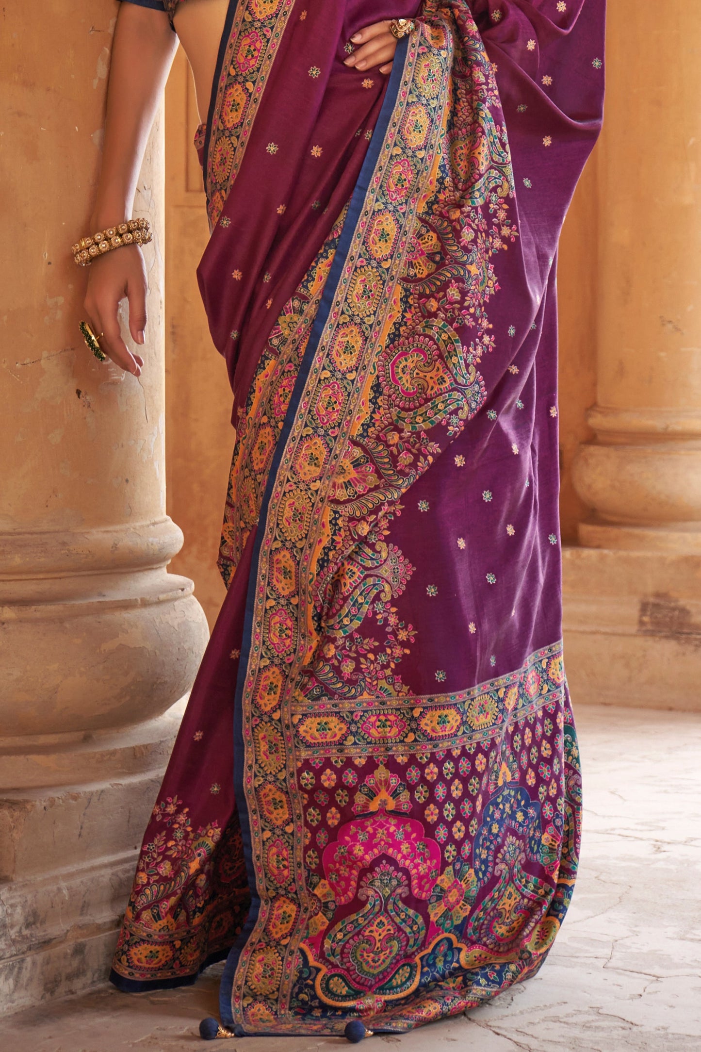 Wine Printed Viscose Silk Saree-SAR10128_4_SareeButa.com