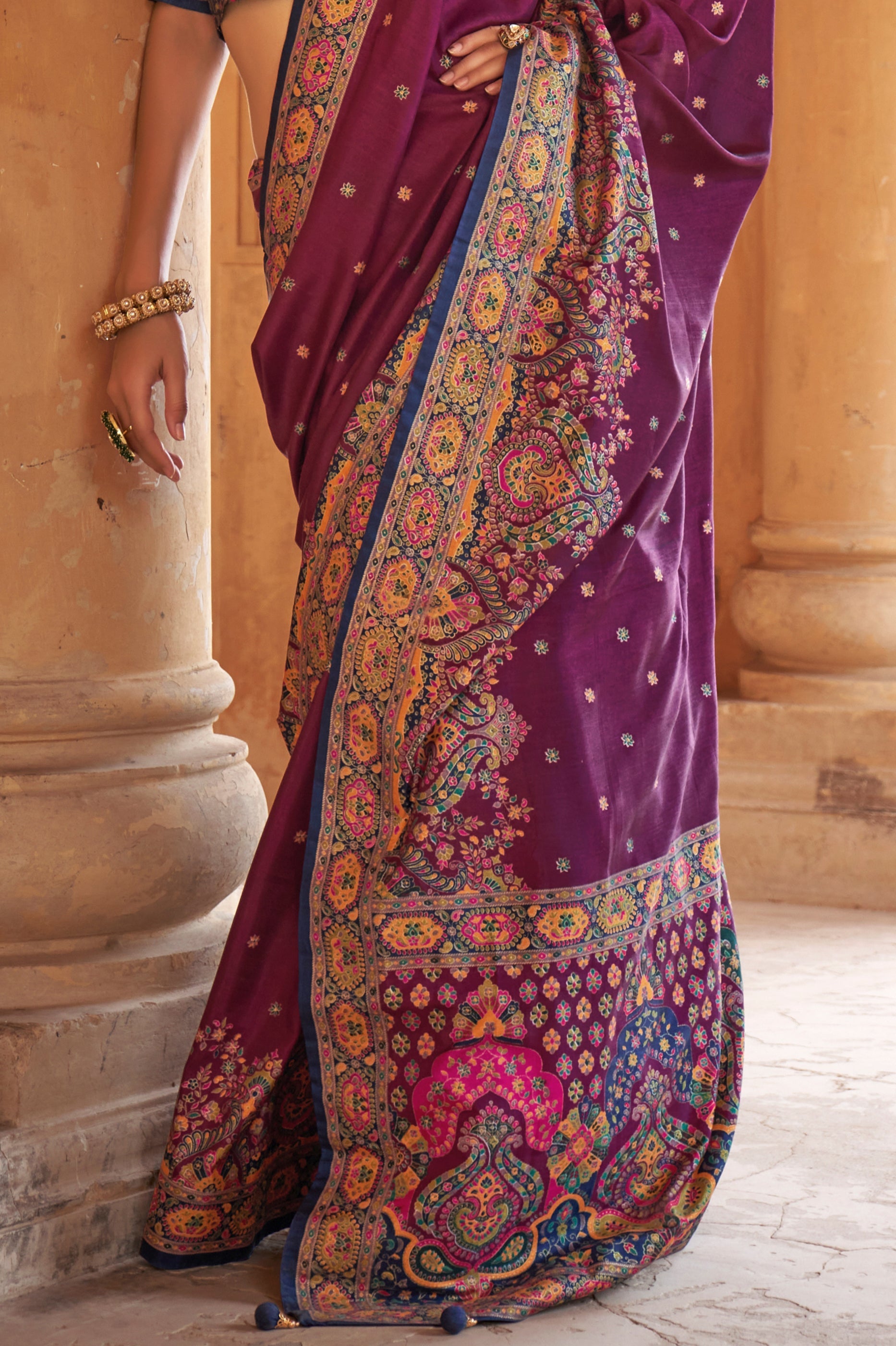 Wine Printed Viscose Silk Saree-SAR10128_4_SareeButa.com