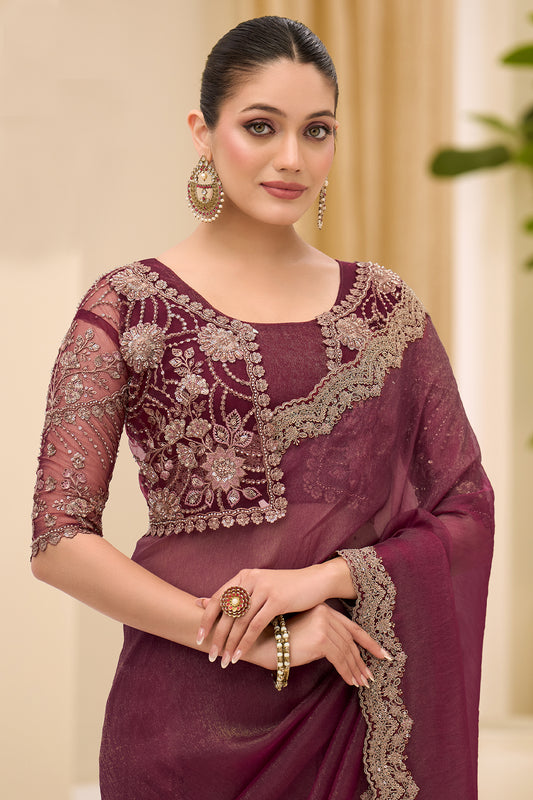 Wine Purple Embroidered Tissue Georgette Saree-SAR12451_2_SareeButa.com