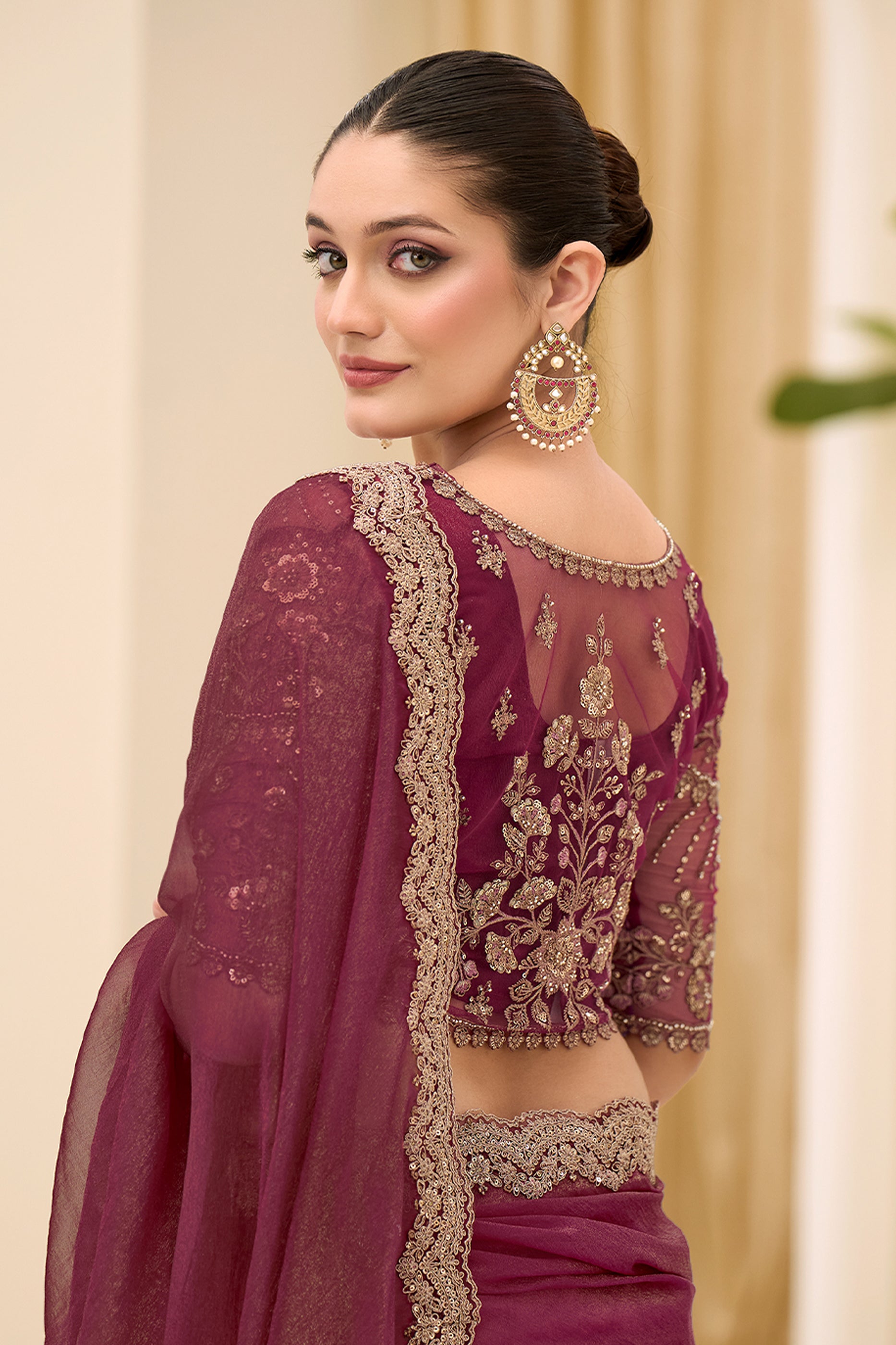 Wine Purple Embroidered Tissue Georgette Saree-SAR12451_3_SareeButa.com