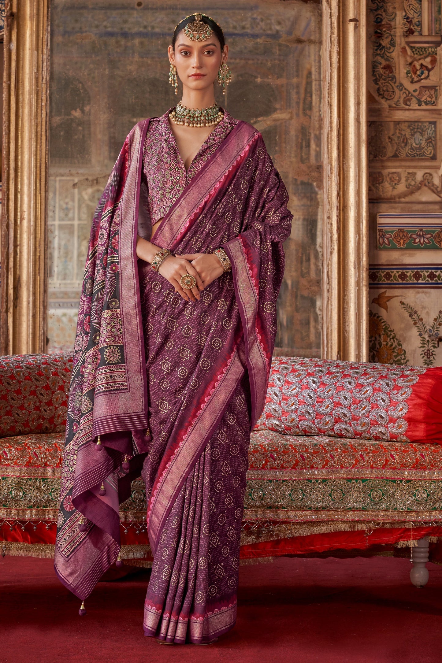 Wine Purple Printed Silk Saree-SAR10108_1_SareeButa.com