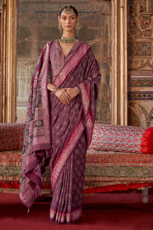 Wine Purple Printed Silk Saree-SAR10108_1_SareeButa.com
