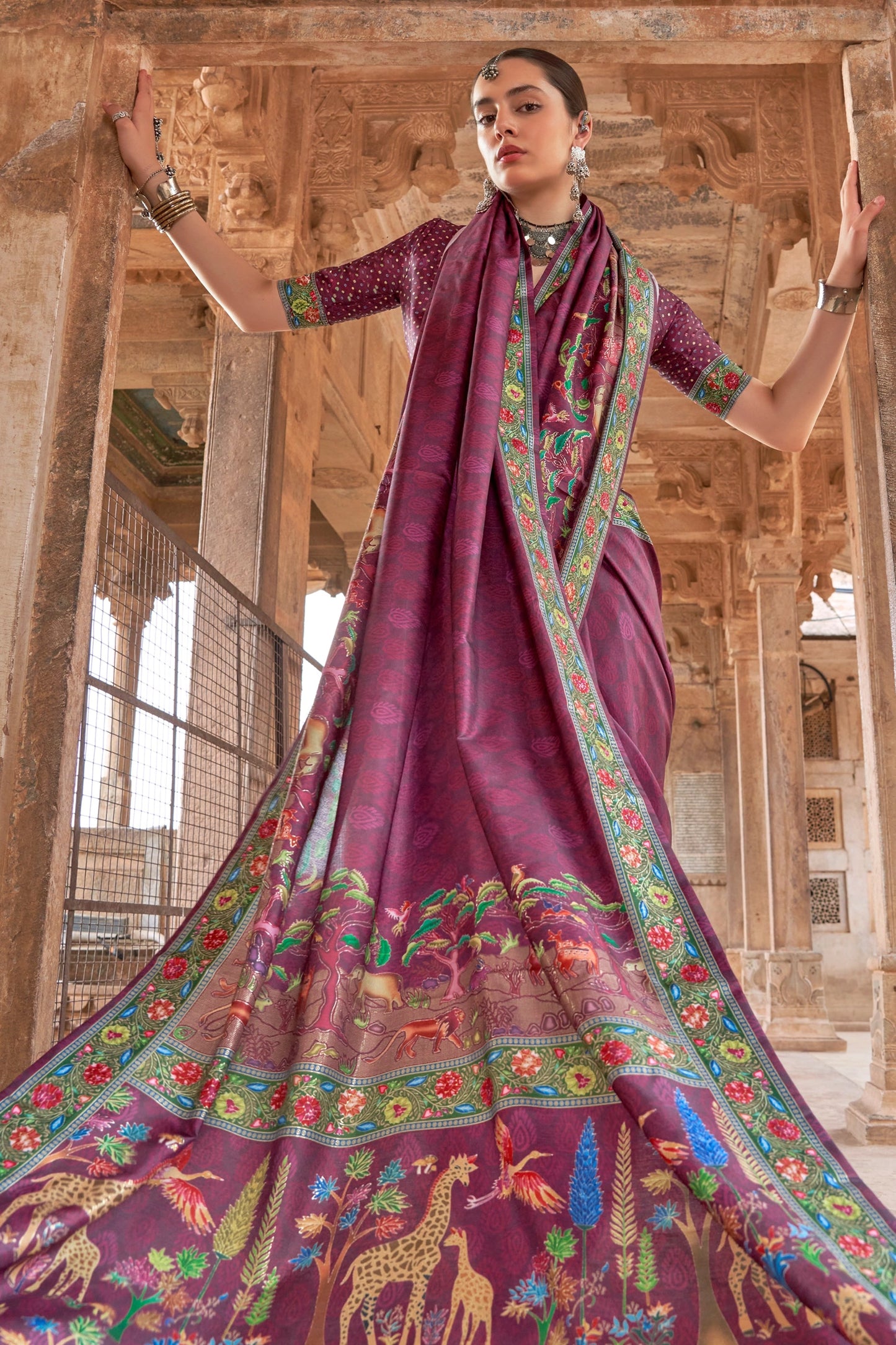 Wine Purple Printed Viscose Silk Saree-SAR10415_2_SareeButa.com