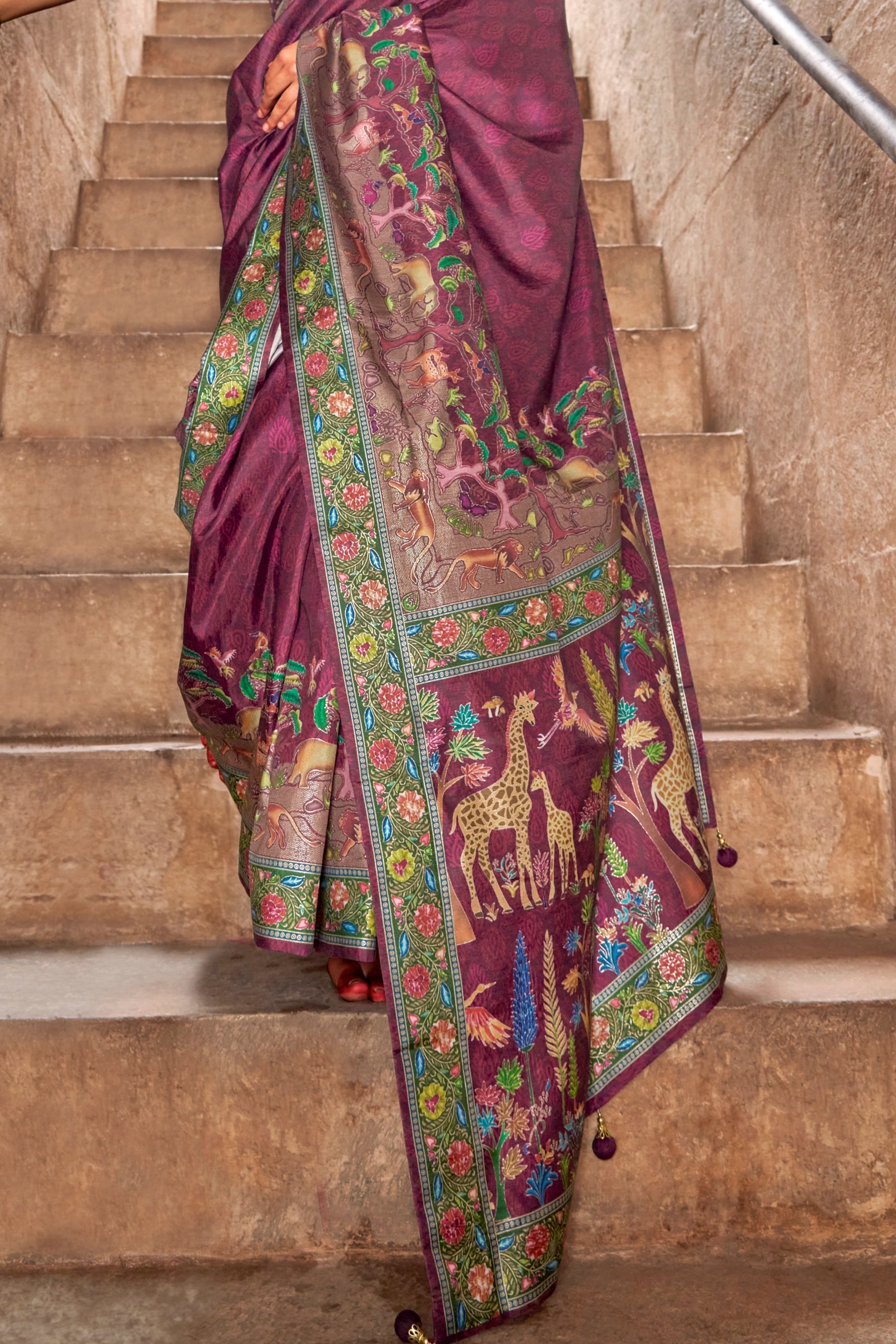 Wine Purple Printed Viscose Silk Saree-SAR10415_4_SareeButa.com