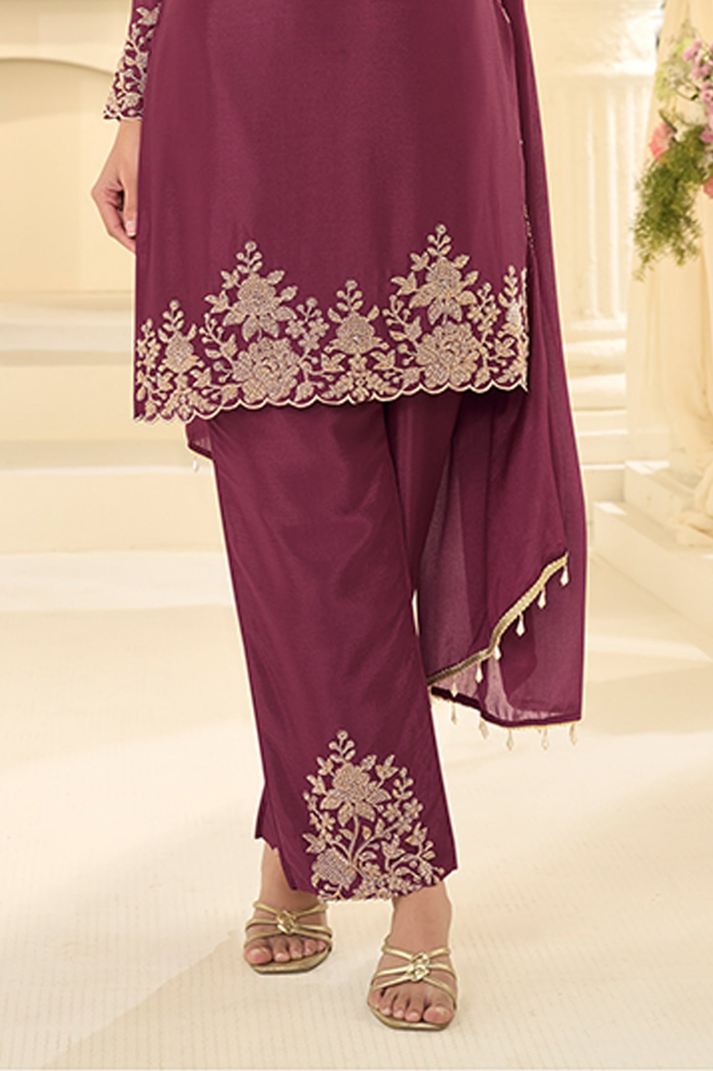 Wine Readymade Bead Work Chinon Silk Suit-SAR12197_5_SareeButa.com