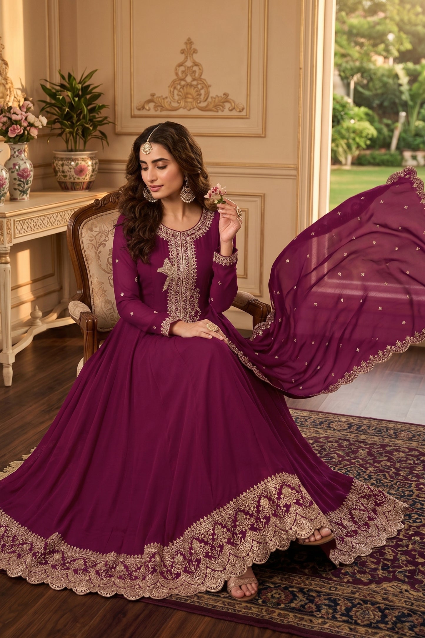 Wine Readymade Embroidered Anarkali Suit-SAR13014_2_SareeButa.com