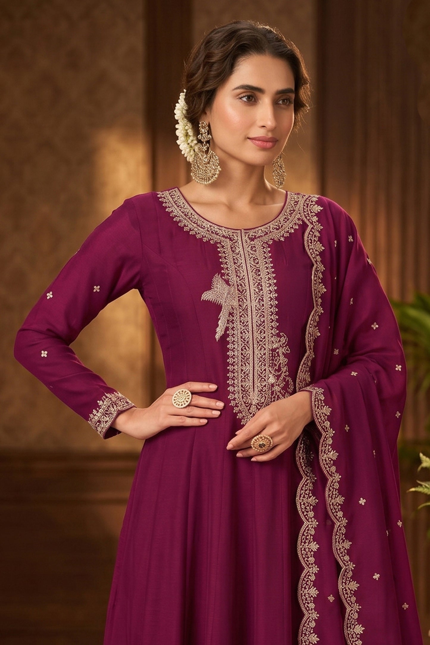 Wine Readymade Embroidered Anarkali Suit-SAR13014_5_SareeButa.com