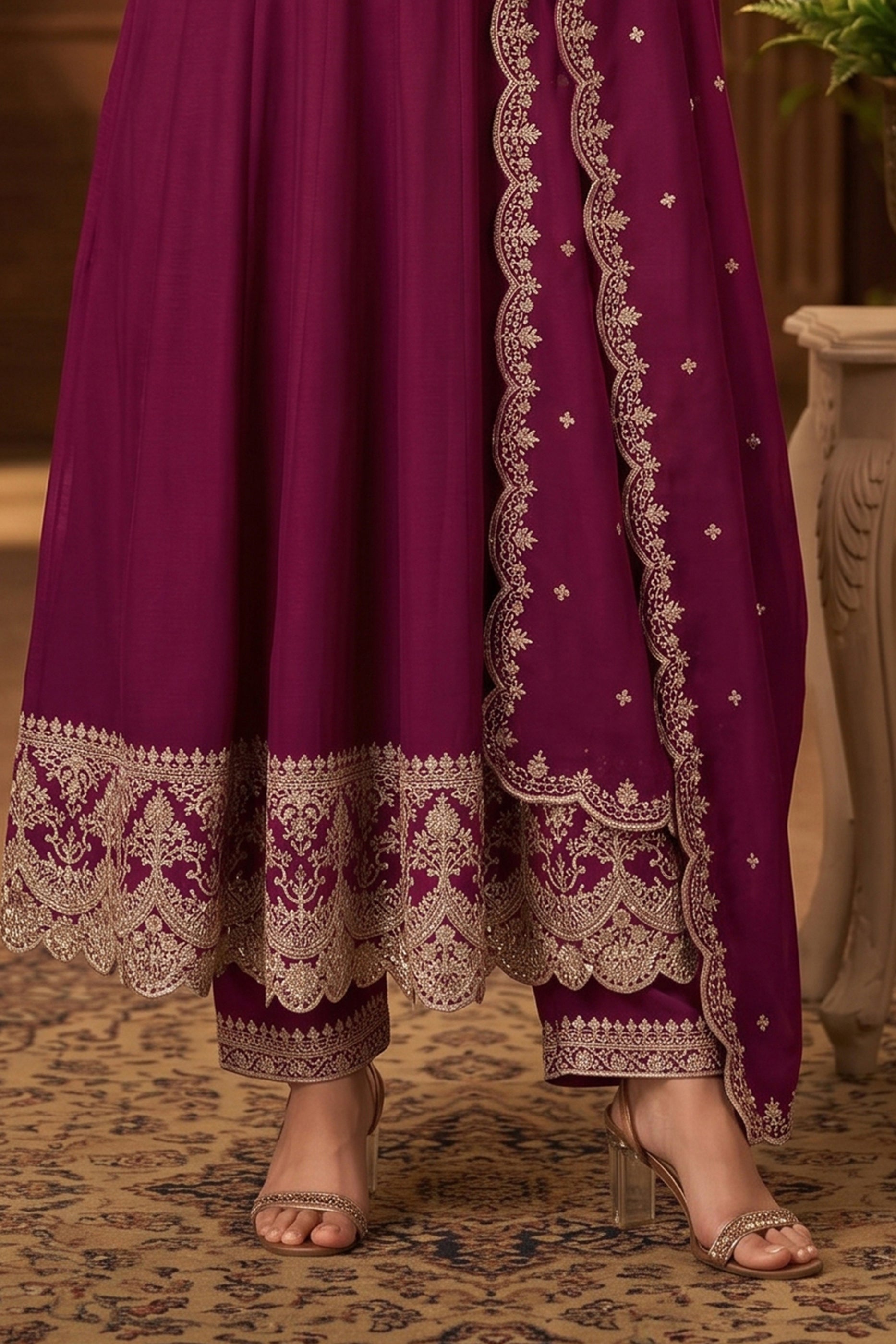 Wine Readymade Embroidered Anarkali Suit-SAR13014_6_SareeButa.com