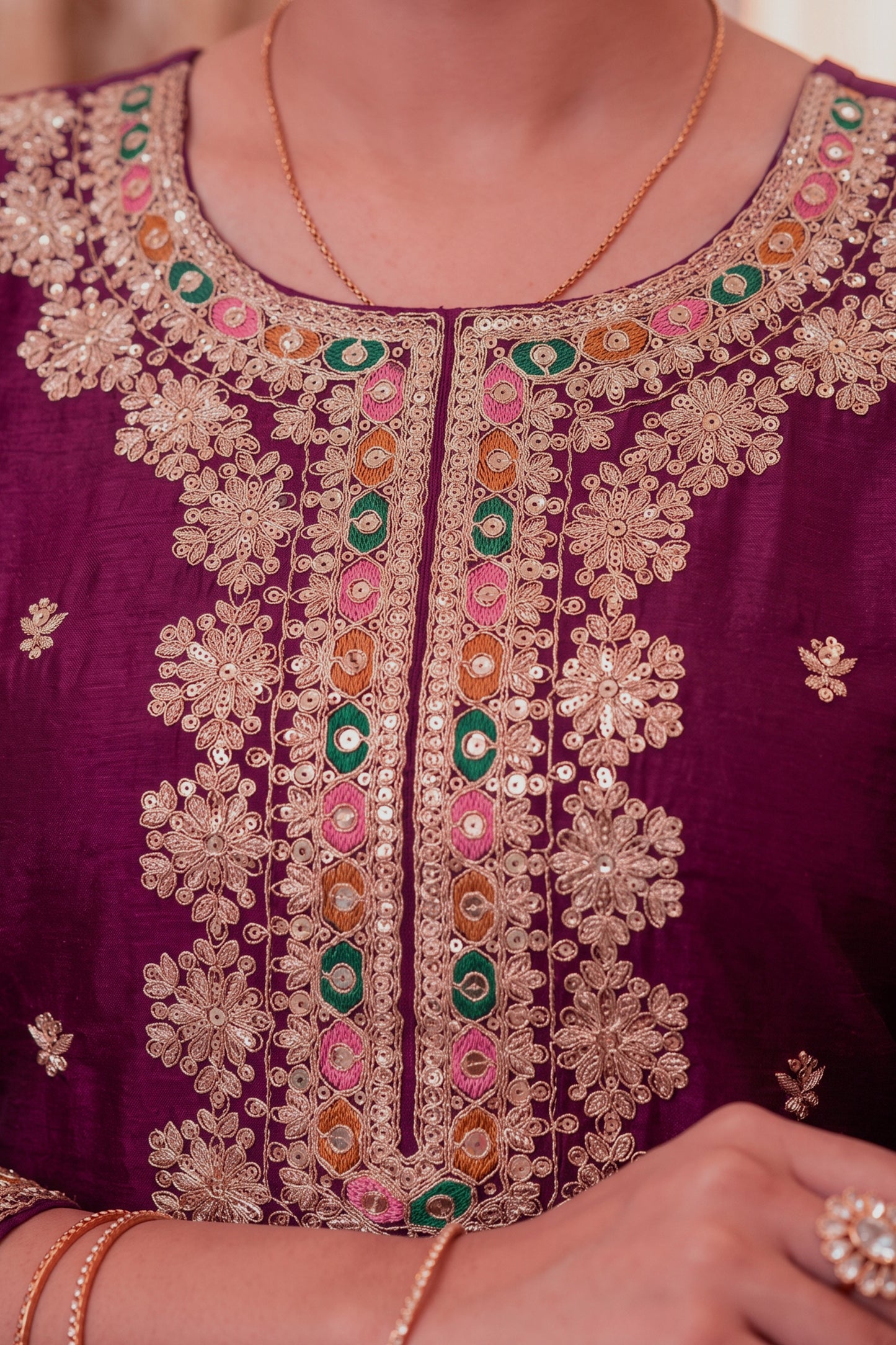Wine Readymade Embroidered Chinon Suit-SAR13036_4_SareeButa.com