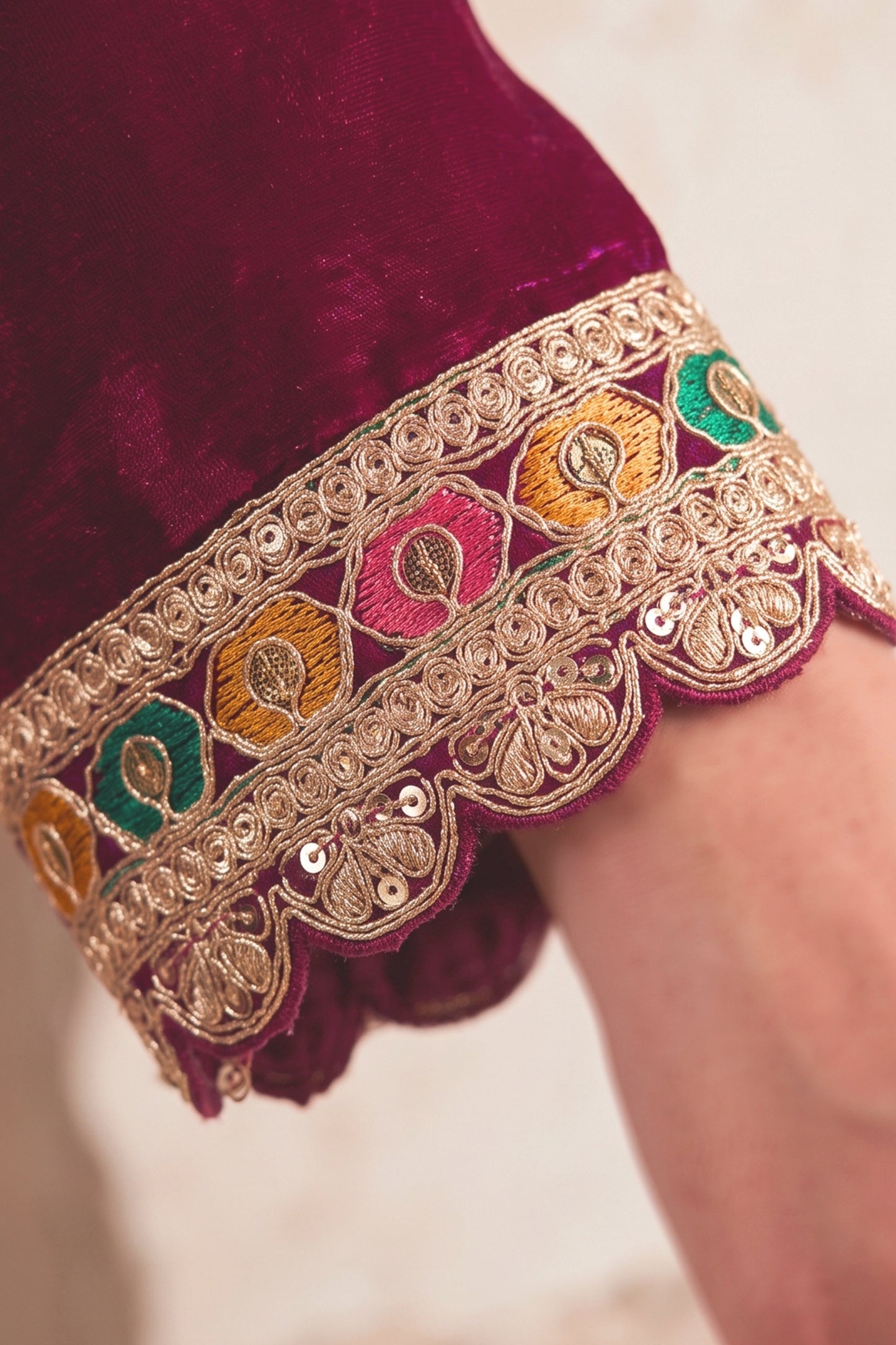 Wine Readymade Embroidered Chinon Suit-SAR13036_5_SareeButa.com