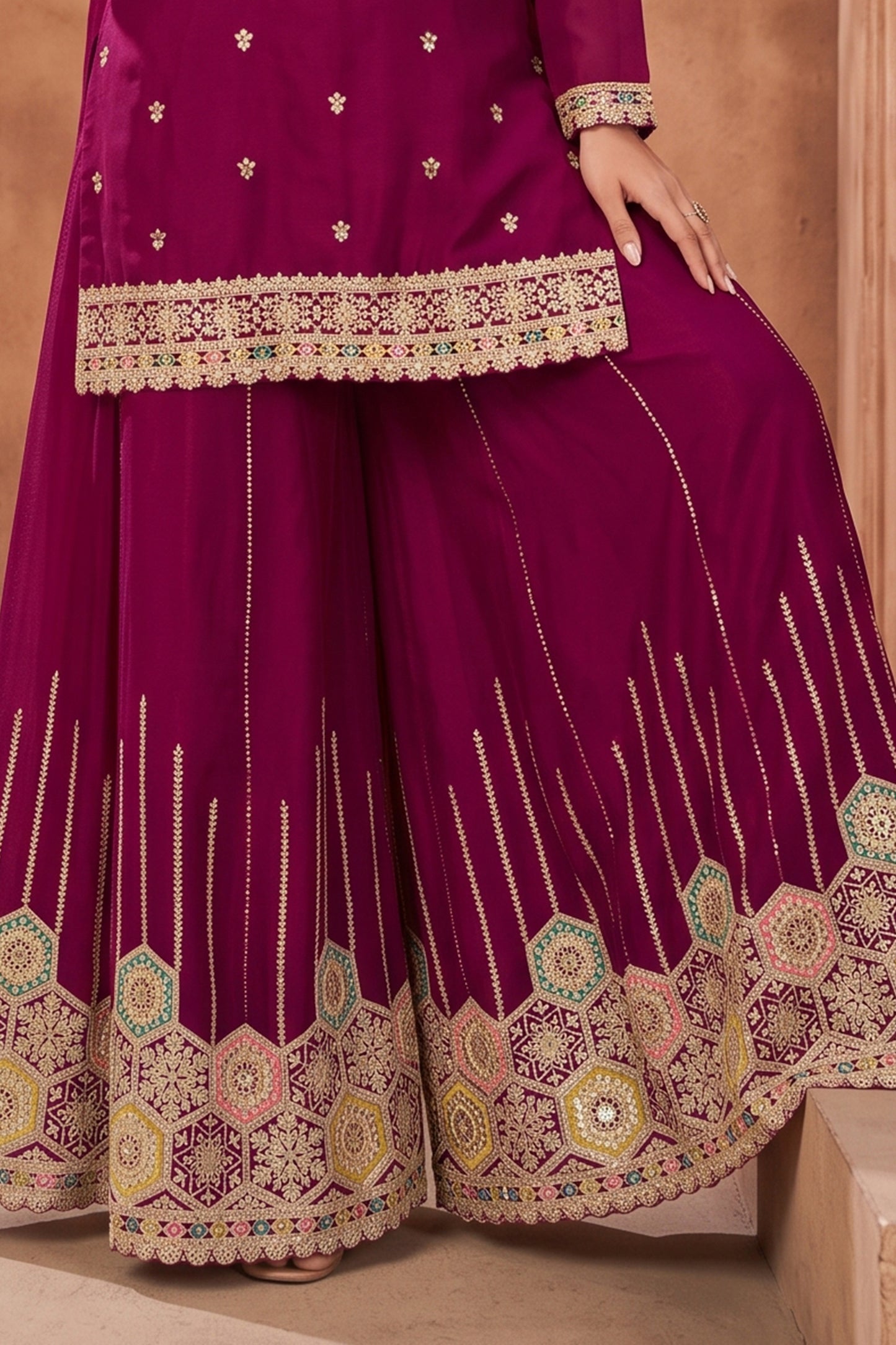 Wine Readymade Embroidered Chinon Suit-SAR13036_7_SareeButa.com