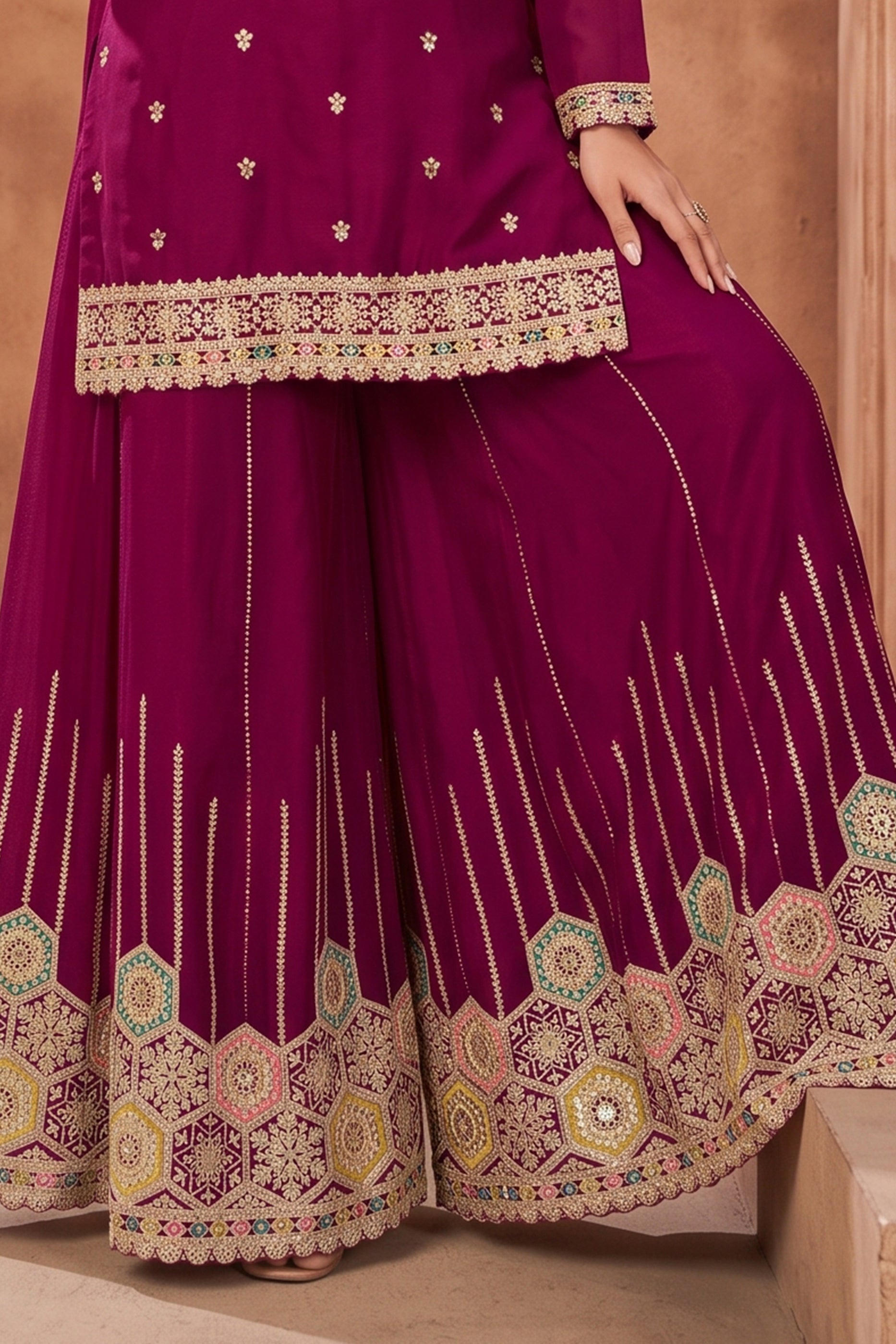 Wine Readymade Embroidered Chinon Suit-SAR13036_7_SareeButa.com