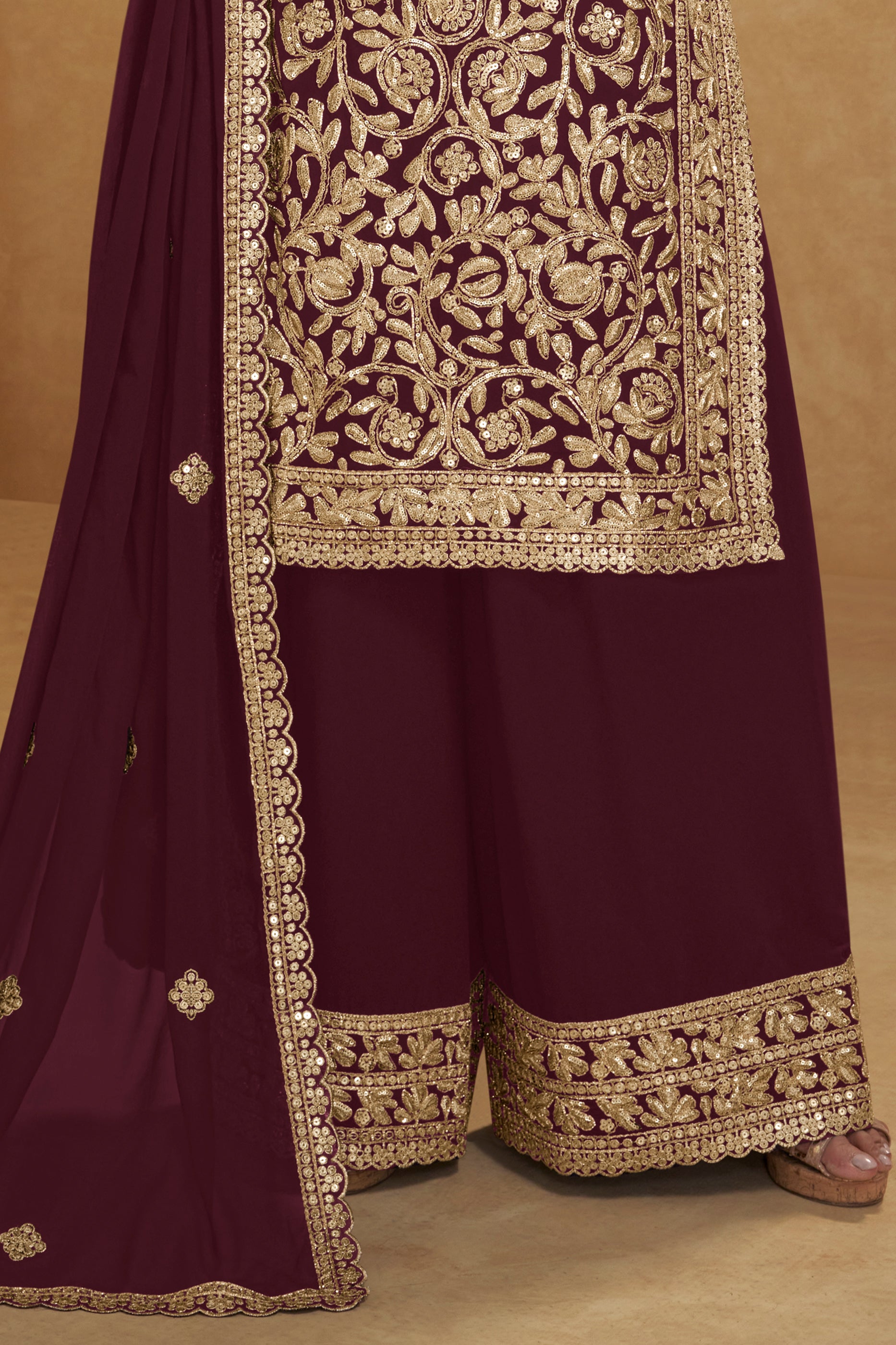 Wine Readymade Embroidered Georgette Suit-SAR12206_4_SareeButa.com
