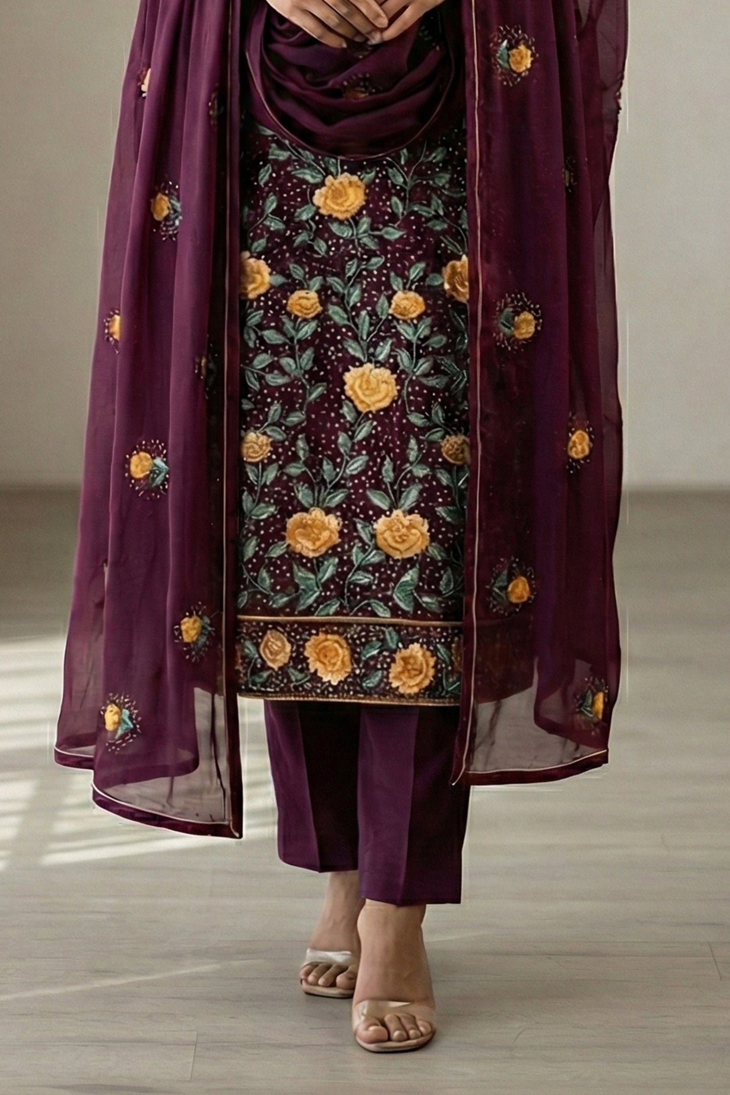 Wine Readymade Embroidered Georgette Suit-SAR12764_4_SareeButa.com