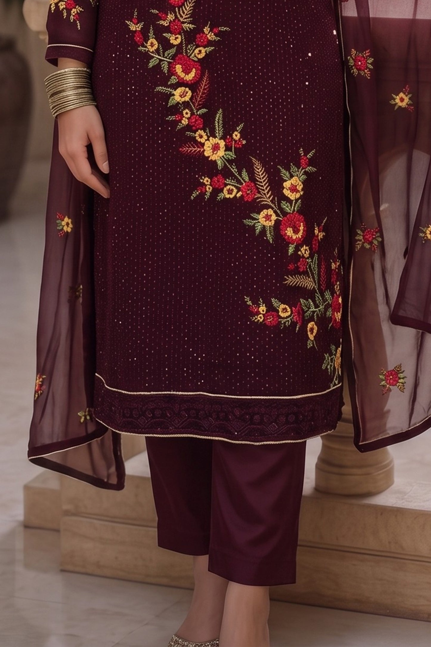 Wine Readymade Embroidered Georgette Suit-SAR13127_4_SareeButa.com