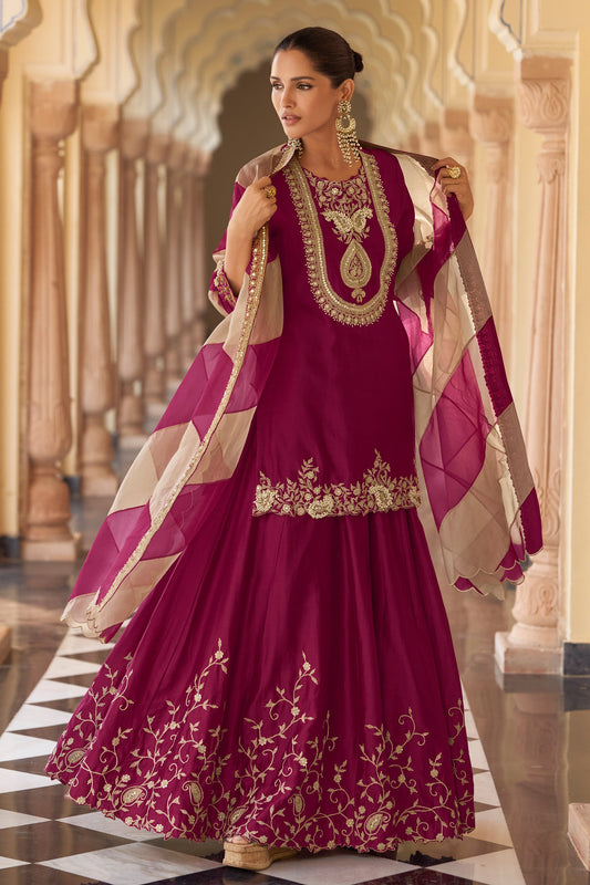 Wine Readymade Embroidered Silk Suit-SAR11617_1_SareeButa.com