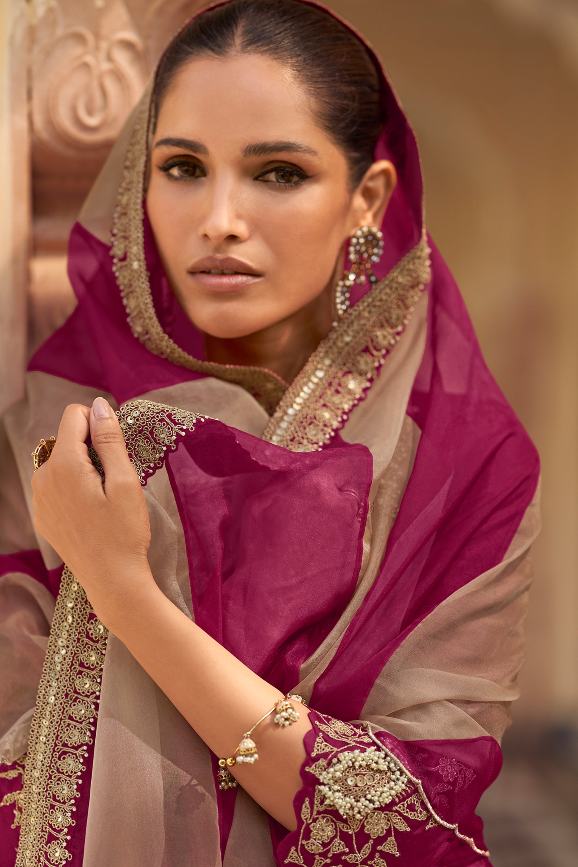 Wine Readymade Embroidered Silk Suit-SAR11617_2_SareeButa.com