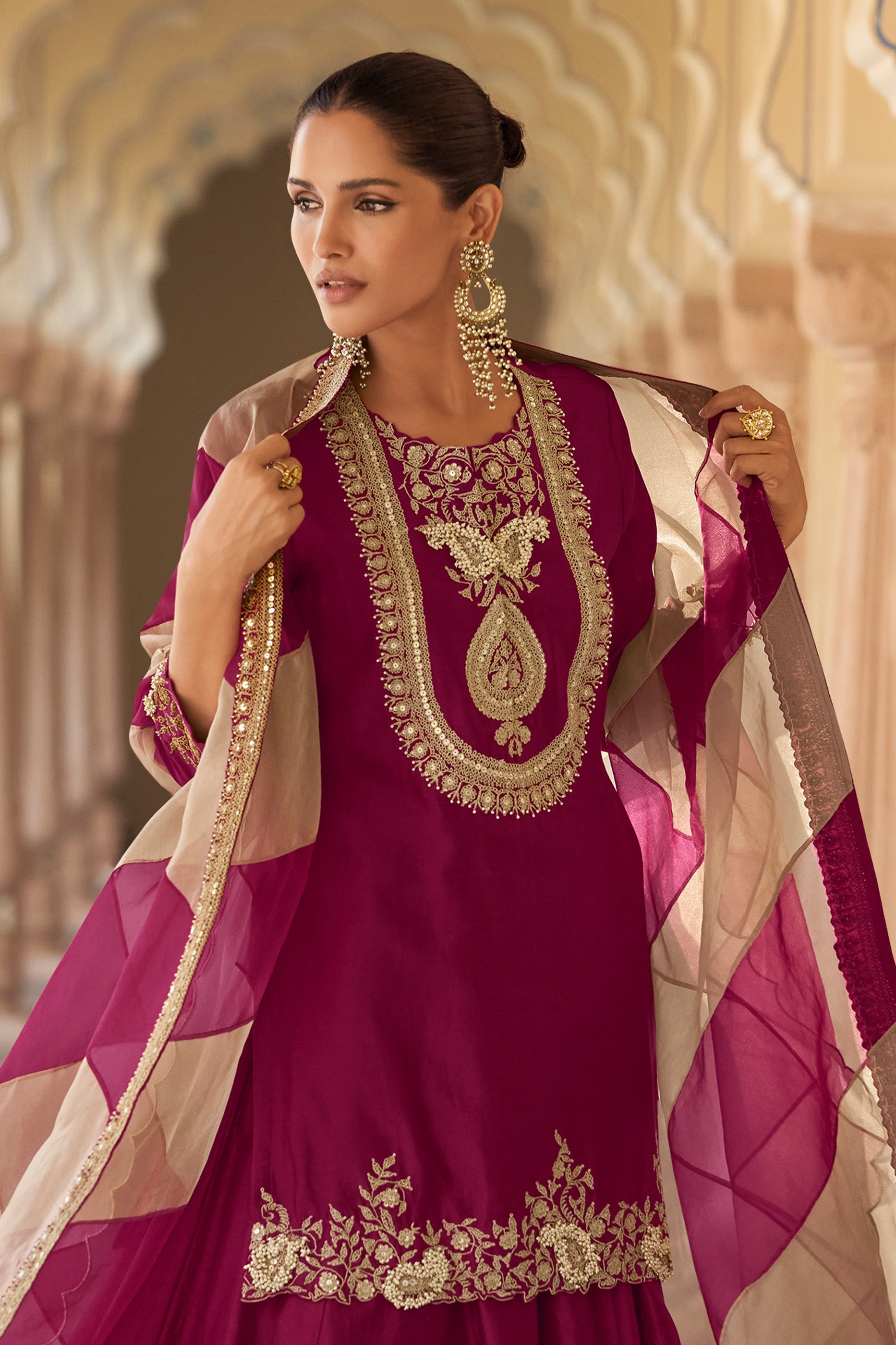 Wine Readymade Embroidered Silk Suit-SAR11617_4_SareeButa.com
