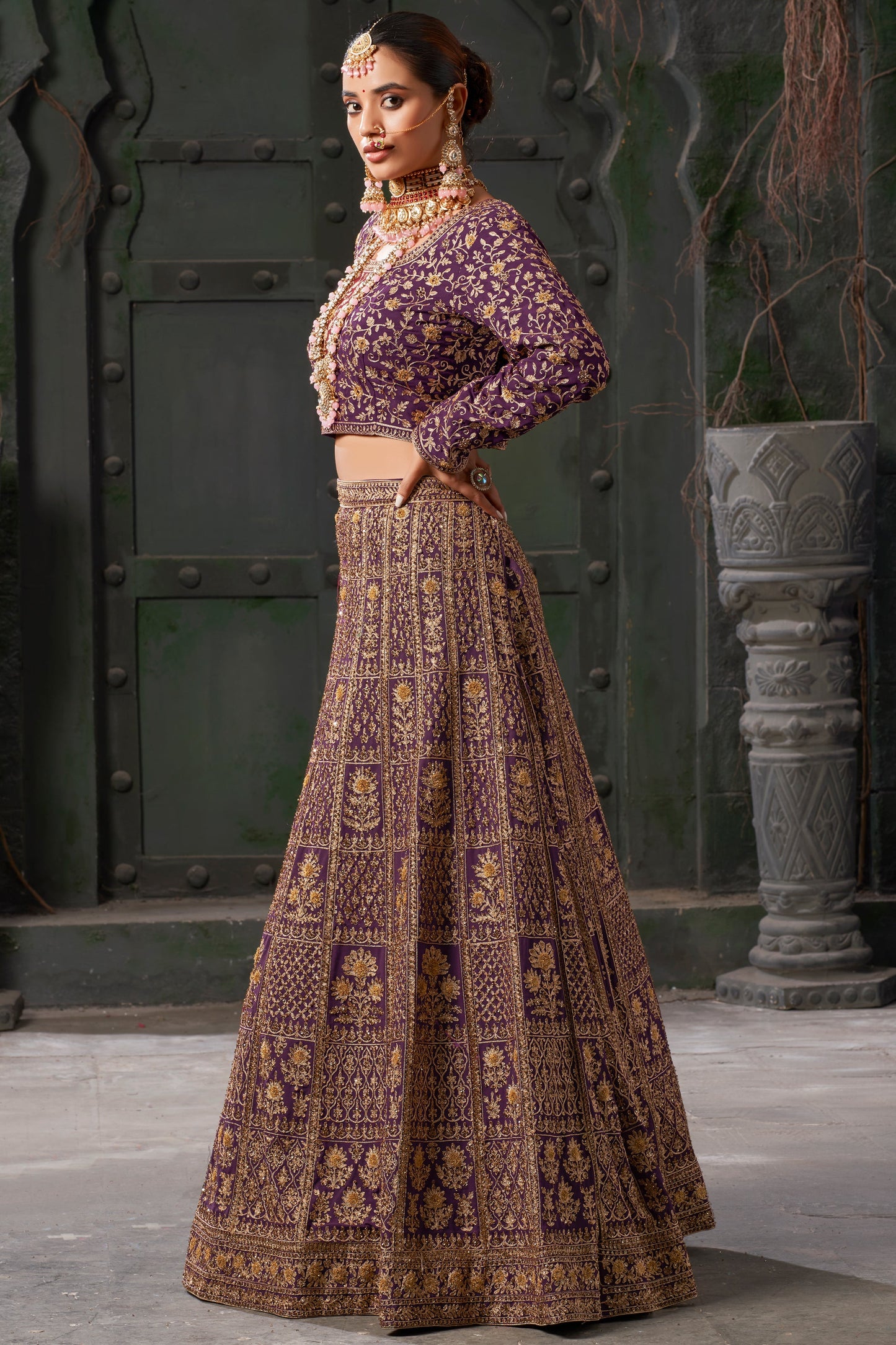 Wine Readymade Heavy Work Georgette Lehenga-LC124_4_SareeButa.com