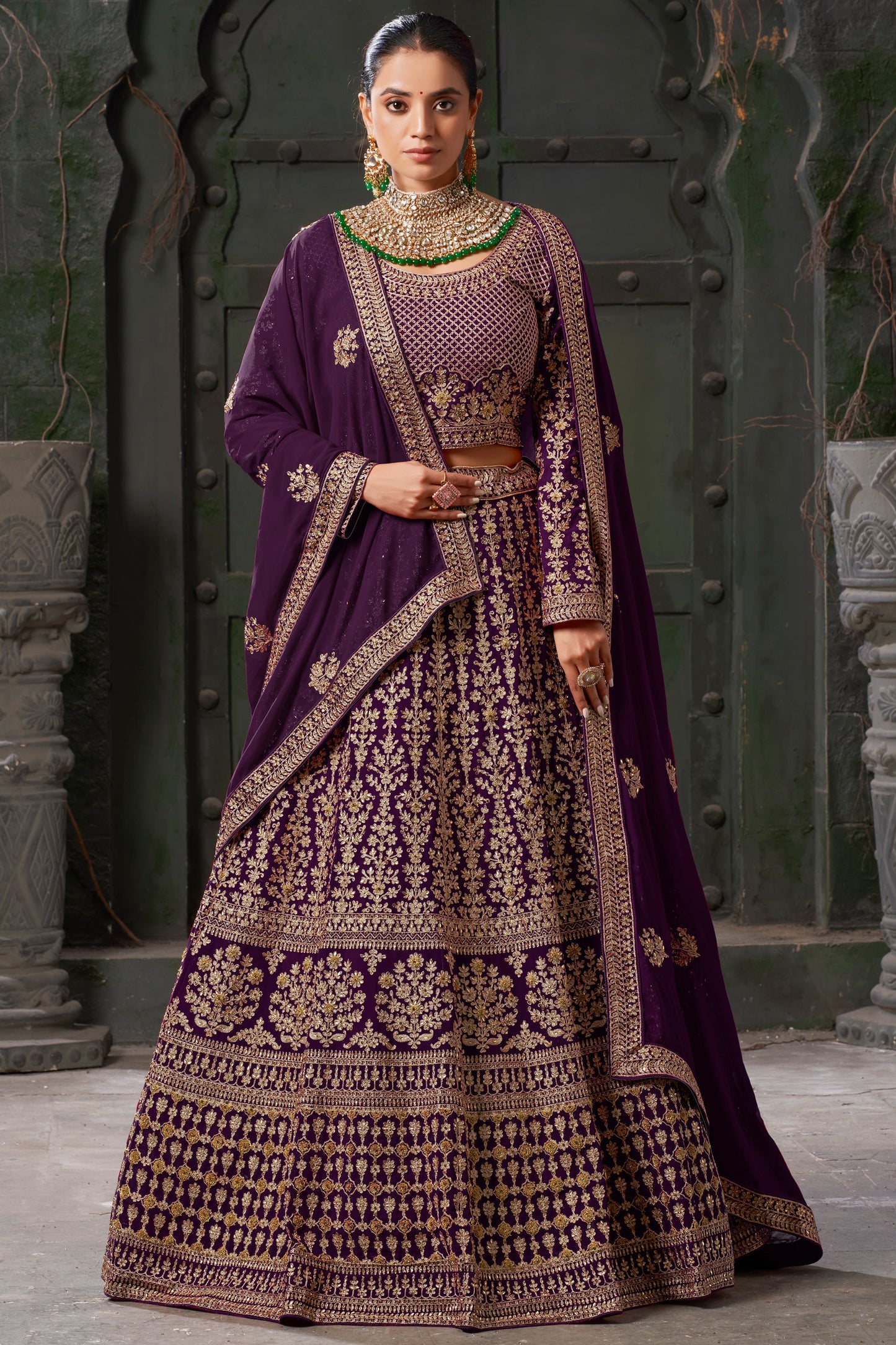 Wine Readymade Heavy Work Georgette Lehenga-LC127_1_SareeButa.com