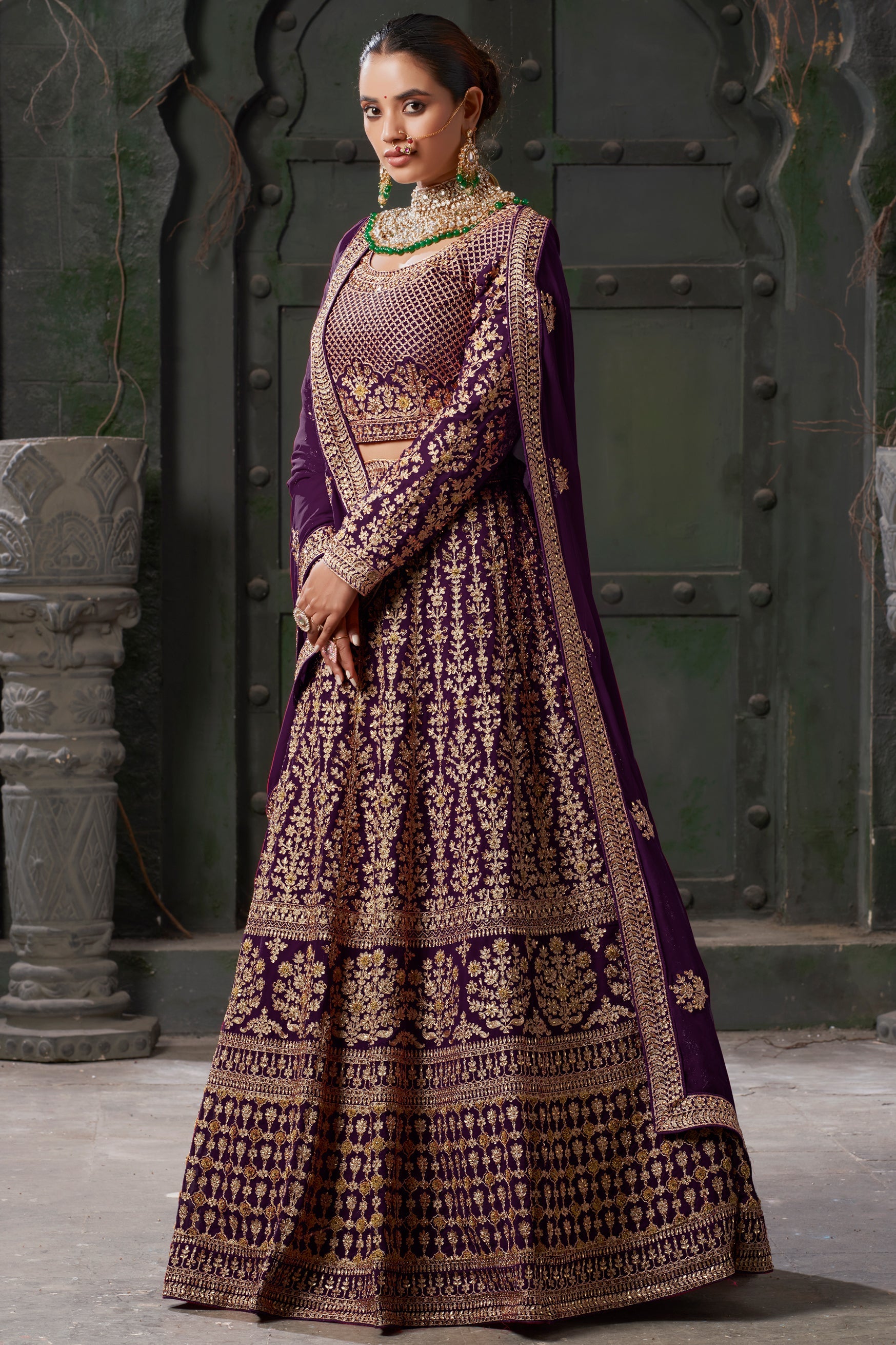Wine Readymade Heavy Work Georgette Lehenga-LC127_3_SareeButa.com
