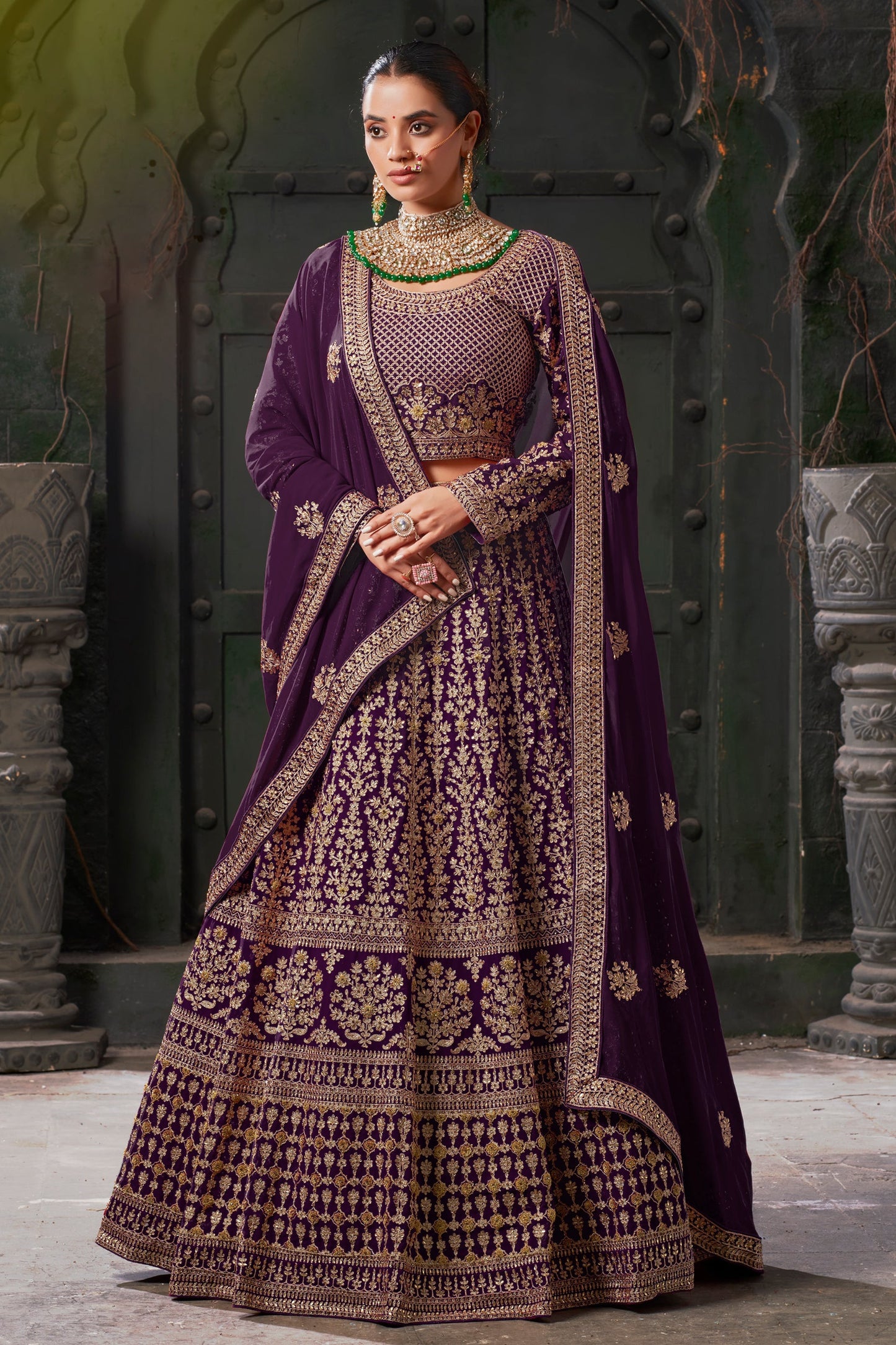 Wine Readymade Heavy Work Georgette Lehenga-LC127_4_SareeButa.com