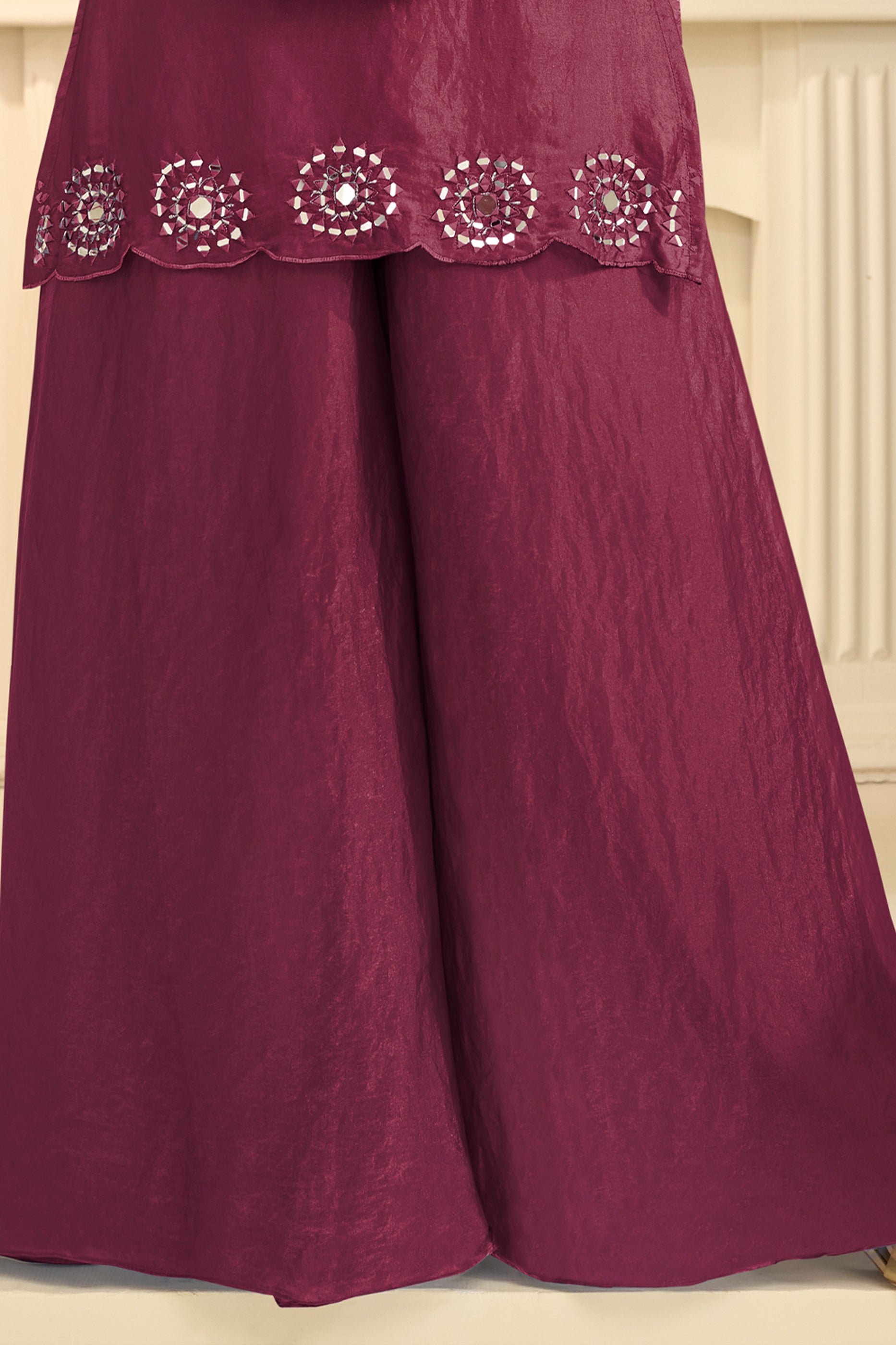 Wine Readymade Mirror Work Silk A-line Suit-SAR12164_4_SareeButa.com