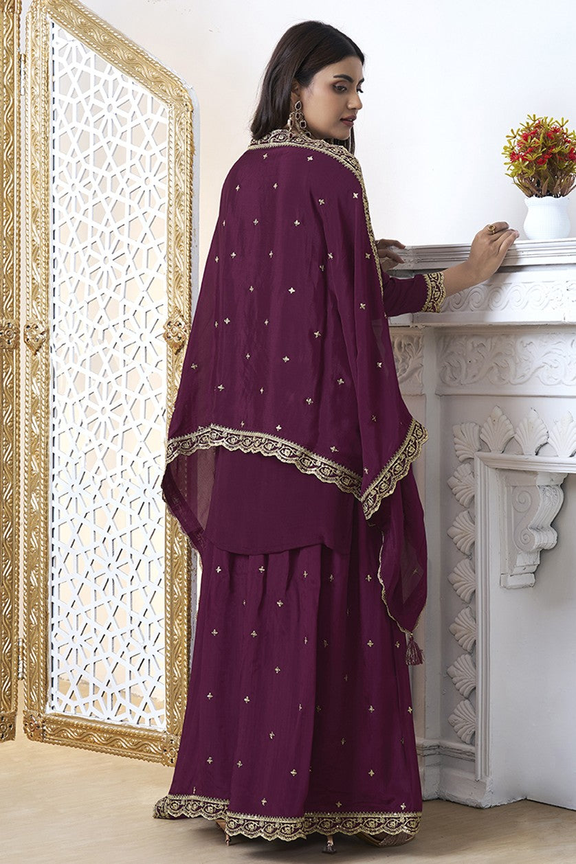 Wine Readymade Tissue Sharara Suit-SS312_3_SareeButa.com