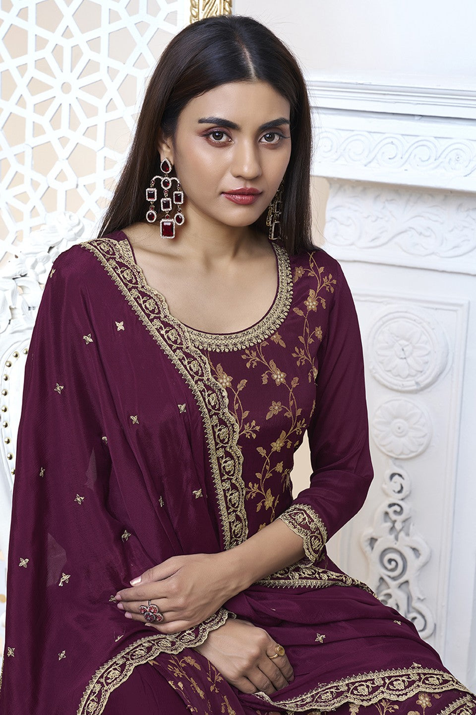 Wine Readymade Tissue Sharara Suit-SS312_5_SareeButa.com