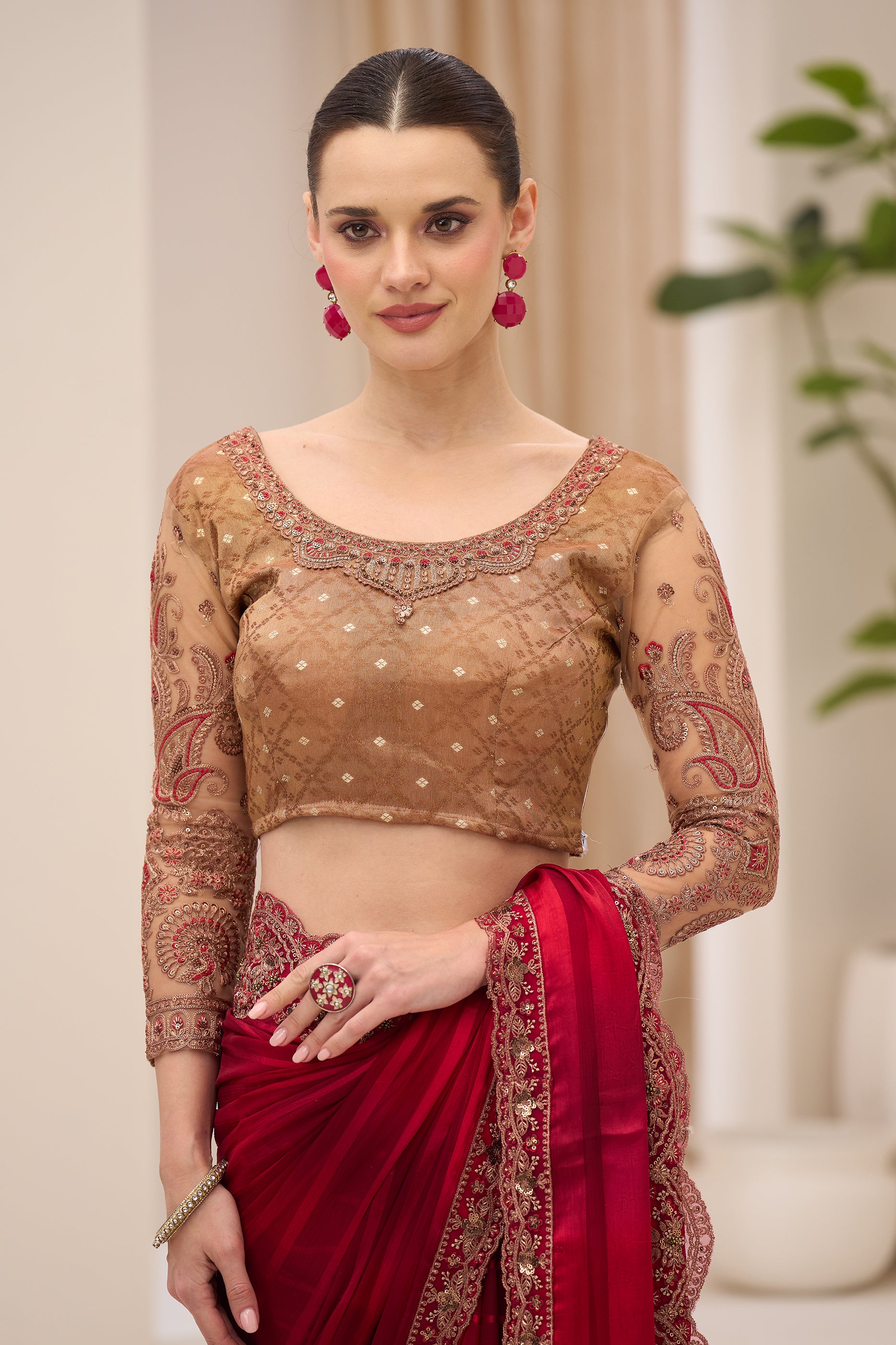 Wine Red Embroidered Georgette Satin Saree-SAR12438_3_SareeButa.com