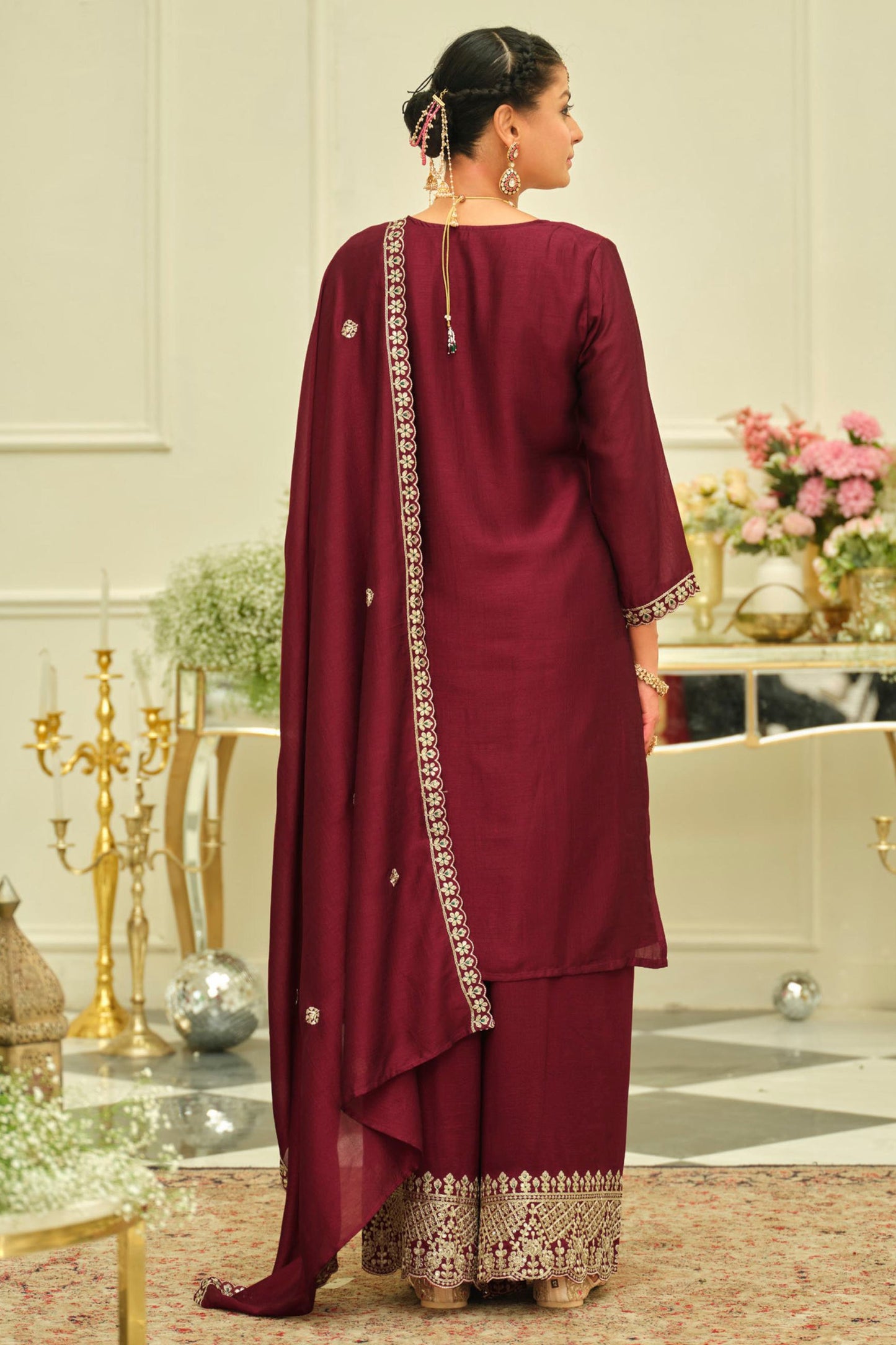 Wine Red Readymade Embroidered Silk Suit-SAR12171_3_SareeButa.com