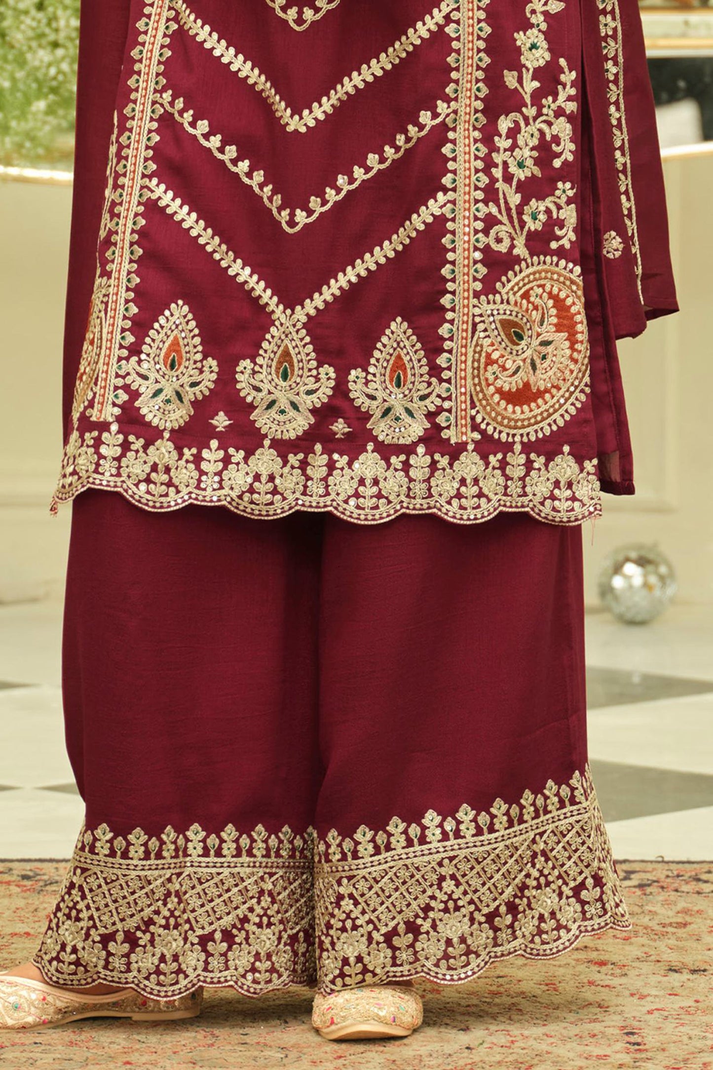 Wine Red Readymade Embroidered Silk Suit-SAR12171_5_SareeButa.com