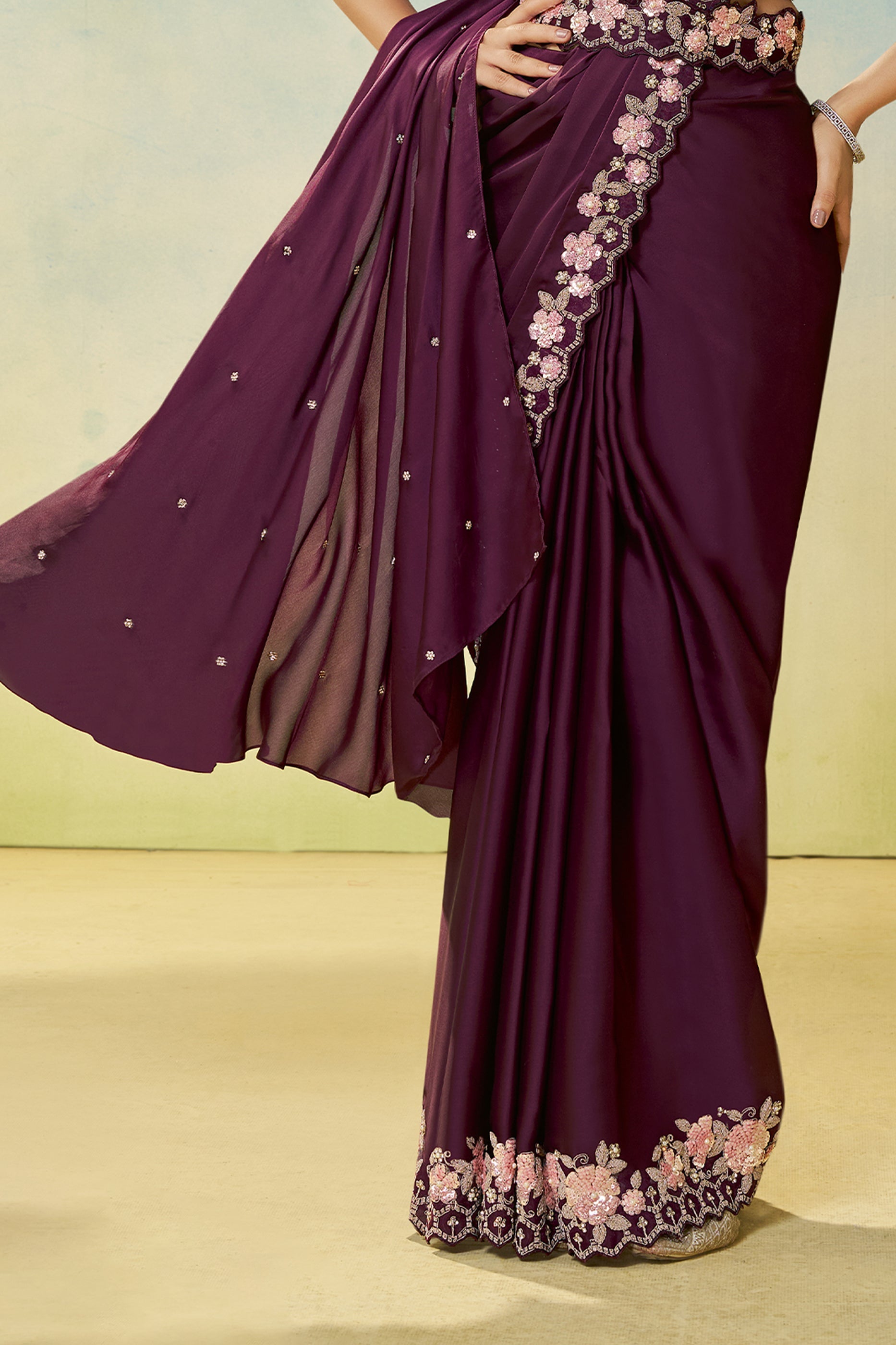 Wine Satin Silk Readymade Saree-SAR11138_5_SareeButa.com