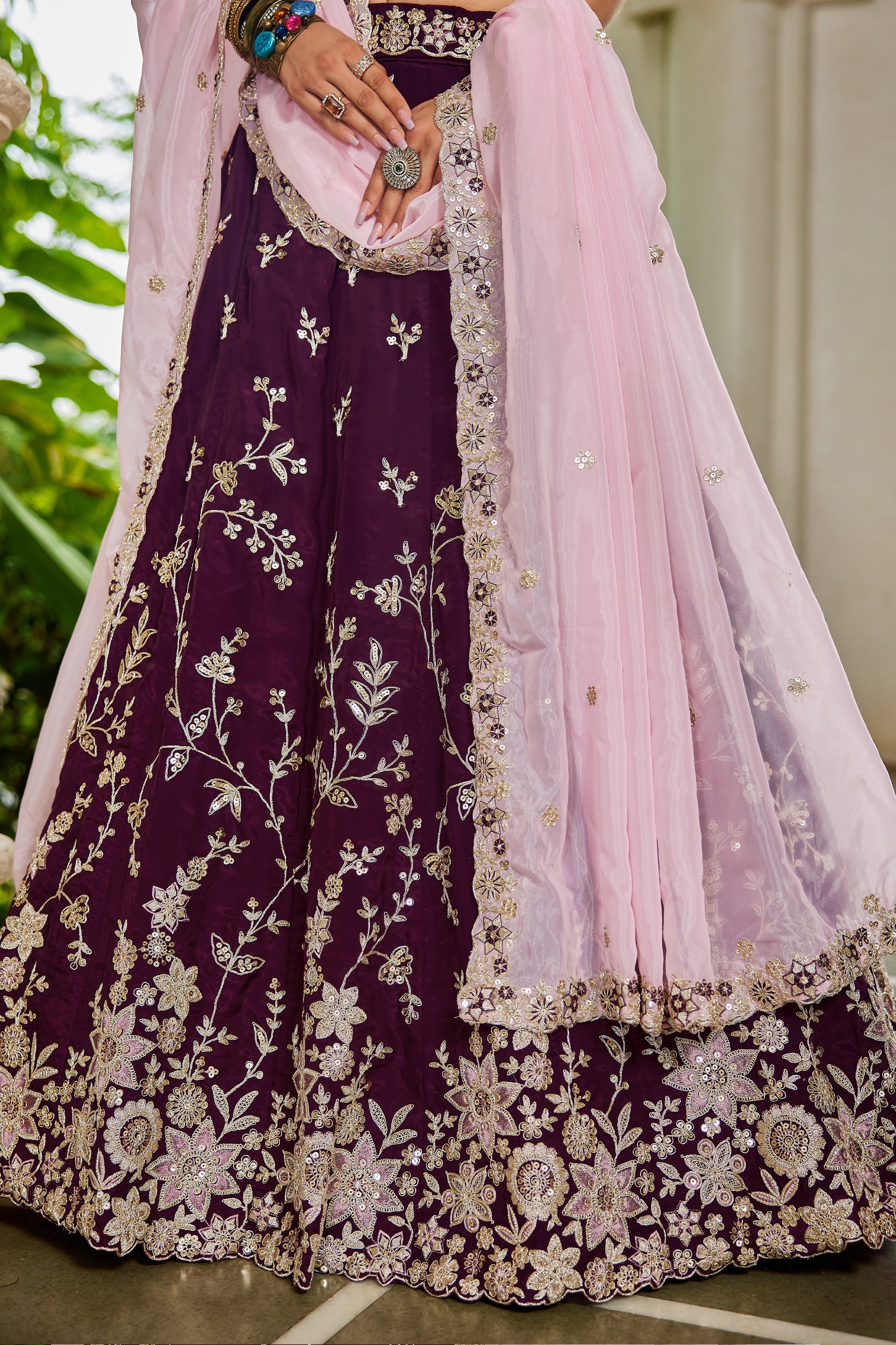 Wine Readymade Embroidered Organza Silk Lehenga-SAR10066_5_SareeButa.com