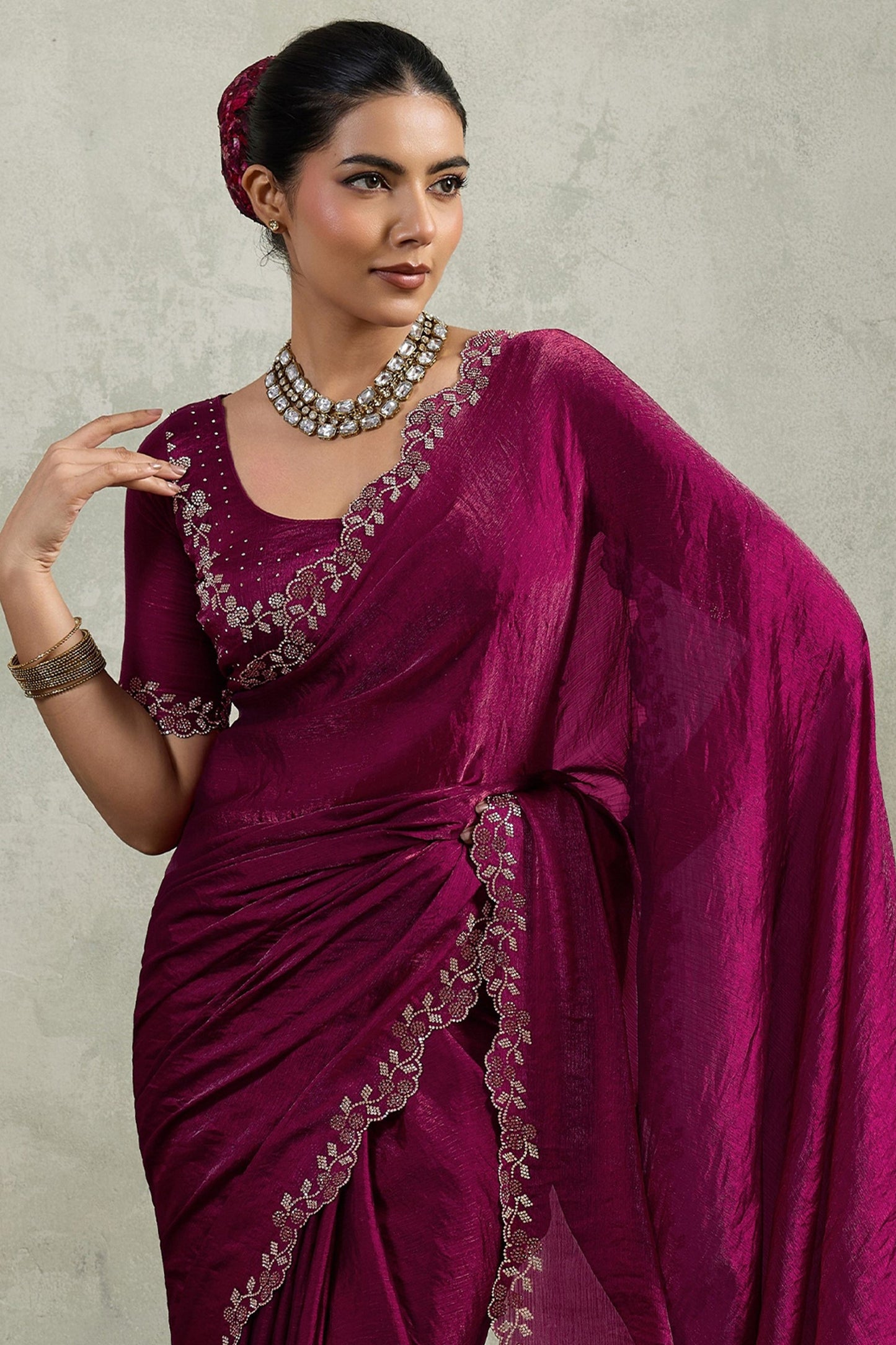 Wine Stone Work Chiffon Saree-SAR10419_2_SareeButa.com