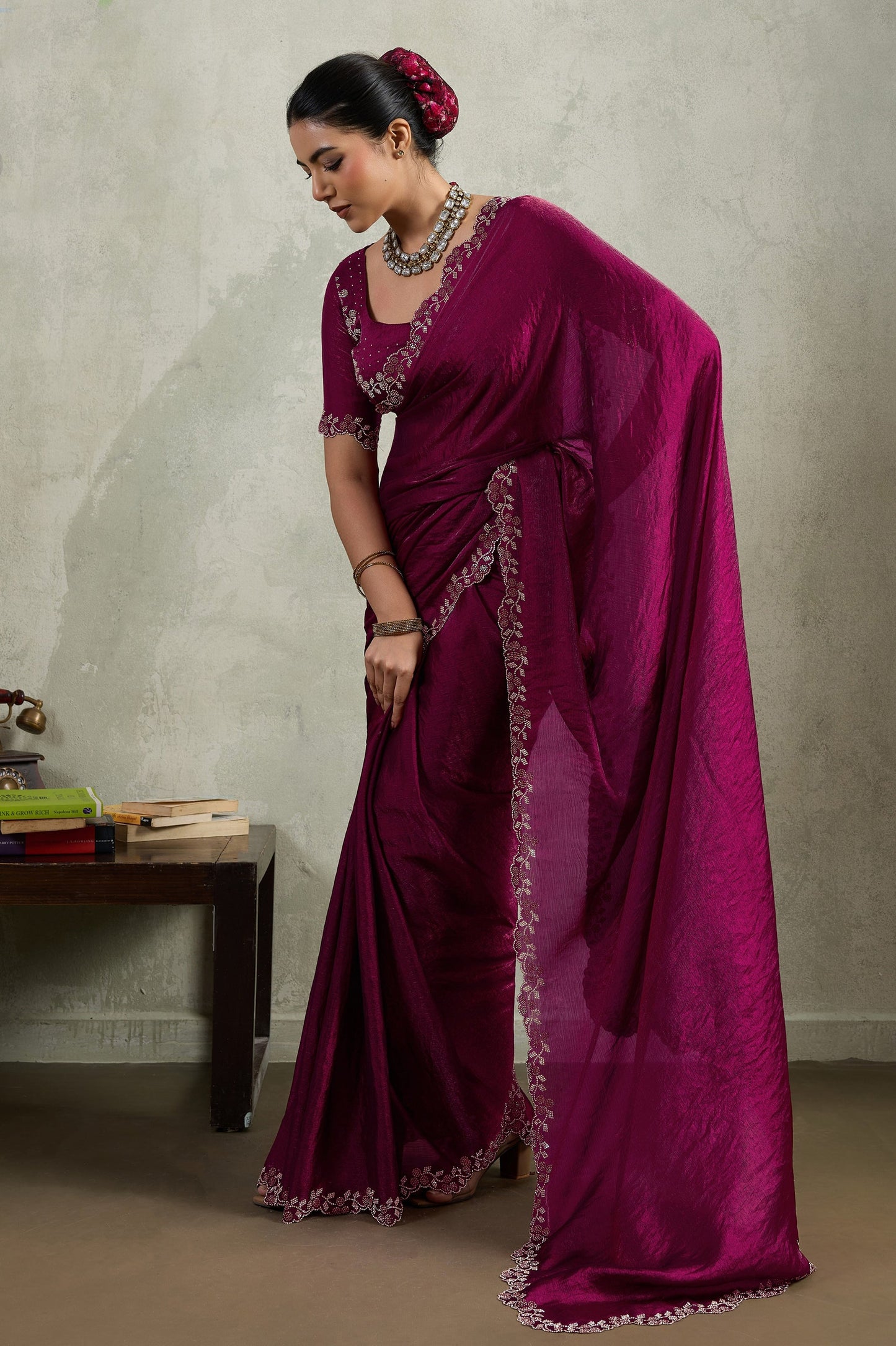 Wine Stone Work Chiffon Saree-SAR10419_3_SareeButa.com