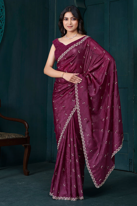 Wine Stone Work Crepe Saree-SAR10748_1_SareeButa.com