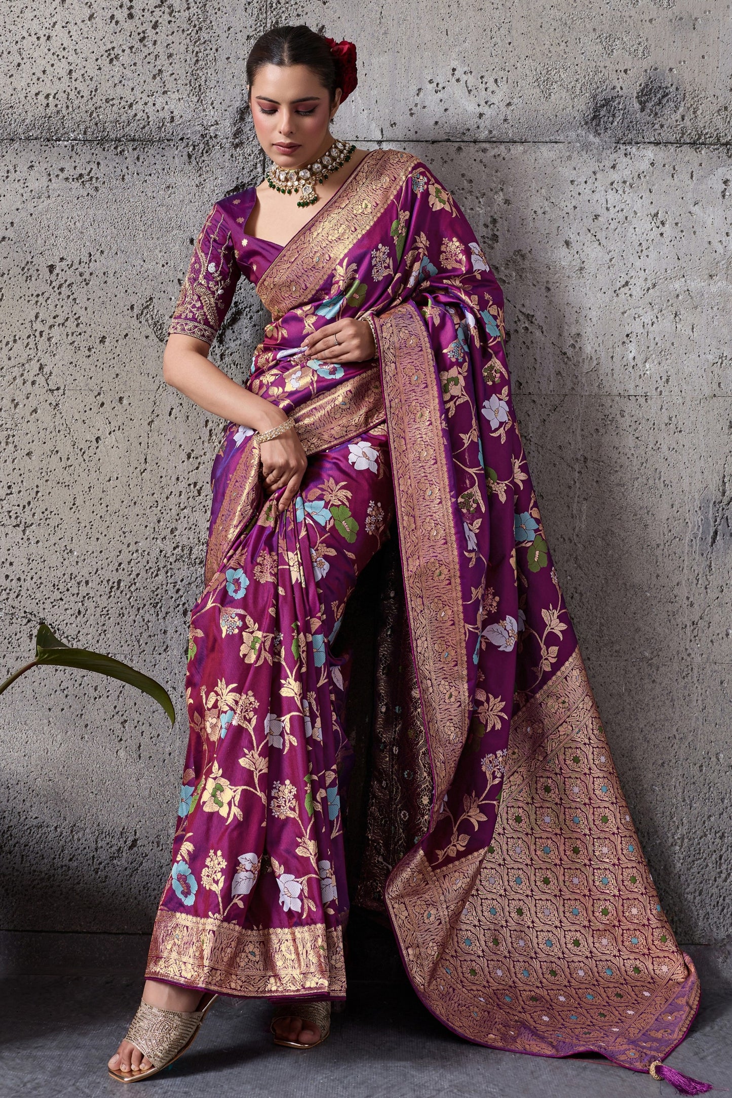 Wine Woven Banarasi Silk Saree-SAR12525_1_SareeButa.com