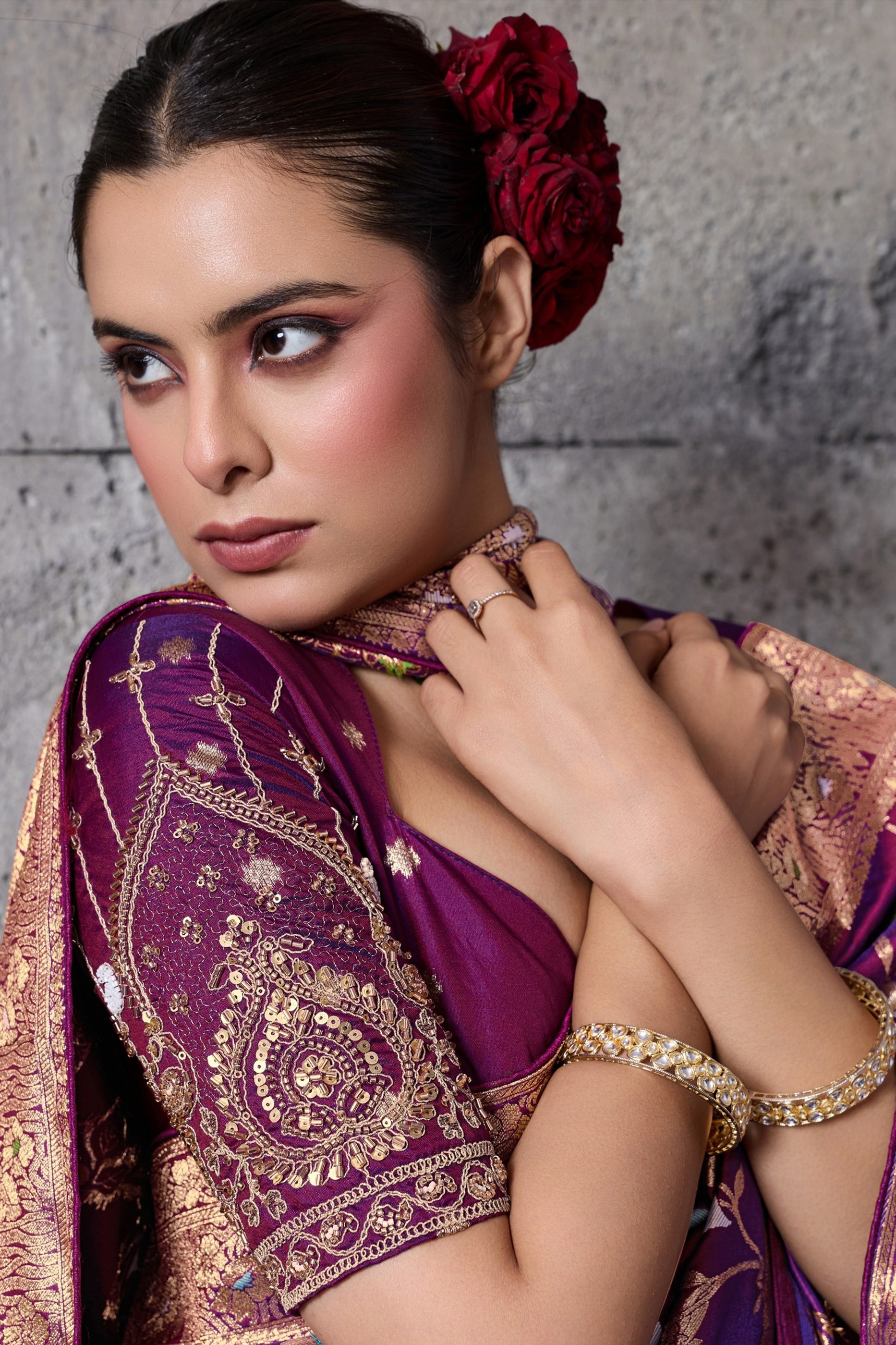 Wine Woven Banarasi Silk Saree-SAR12525_2_SareeButa.com