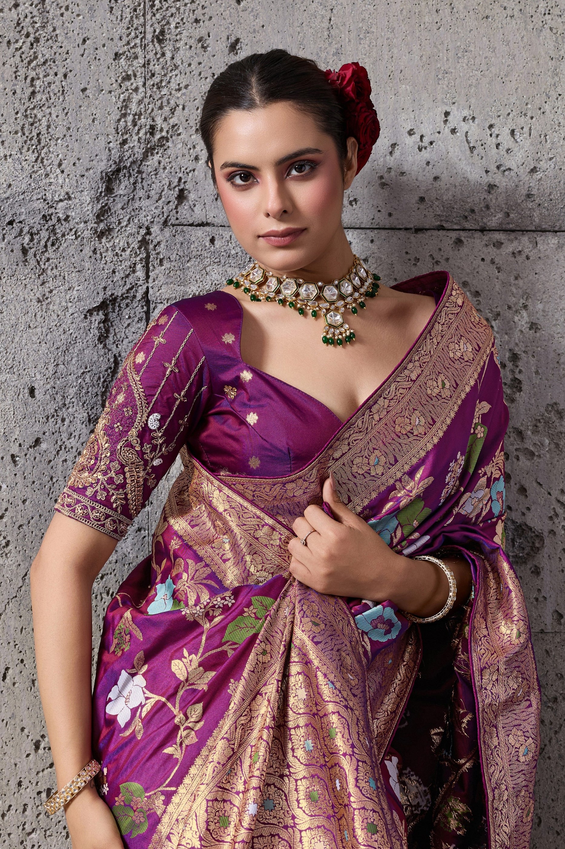 Wine Woven Banarasi Silk Saree-SAR12525_3_SareeButa.com